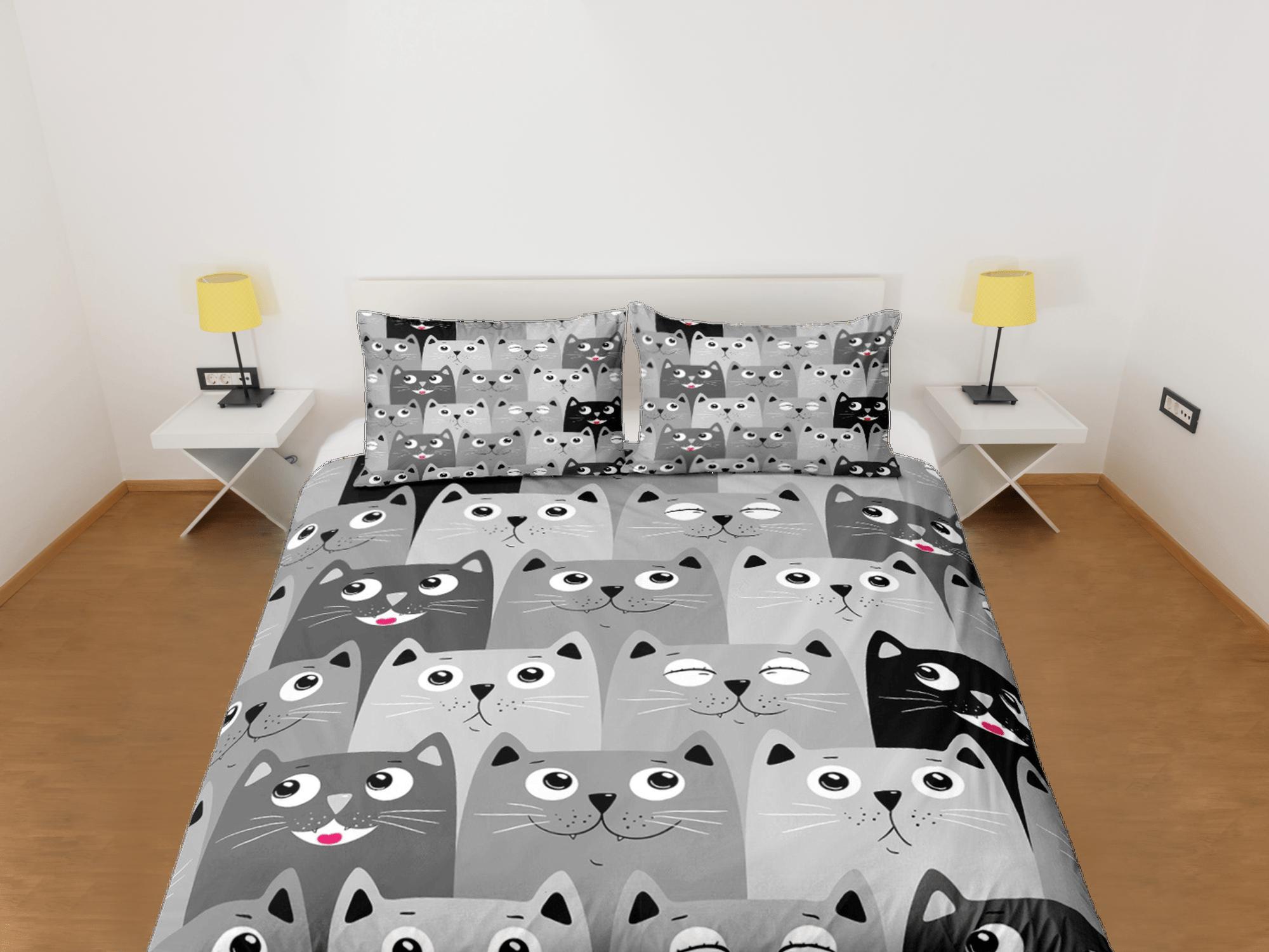 daintyduvet Cat Lover Duvet Cover Set Bedspread, Cute Cats Grey Bedding for Teens Kids Bedroom