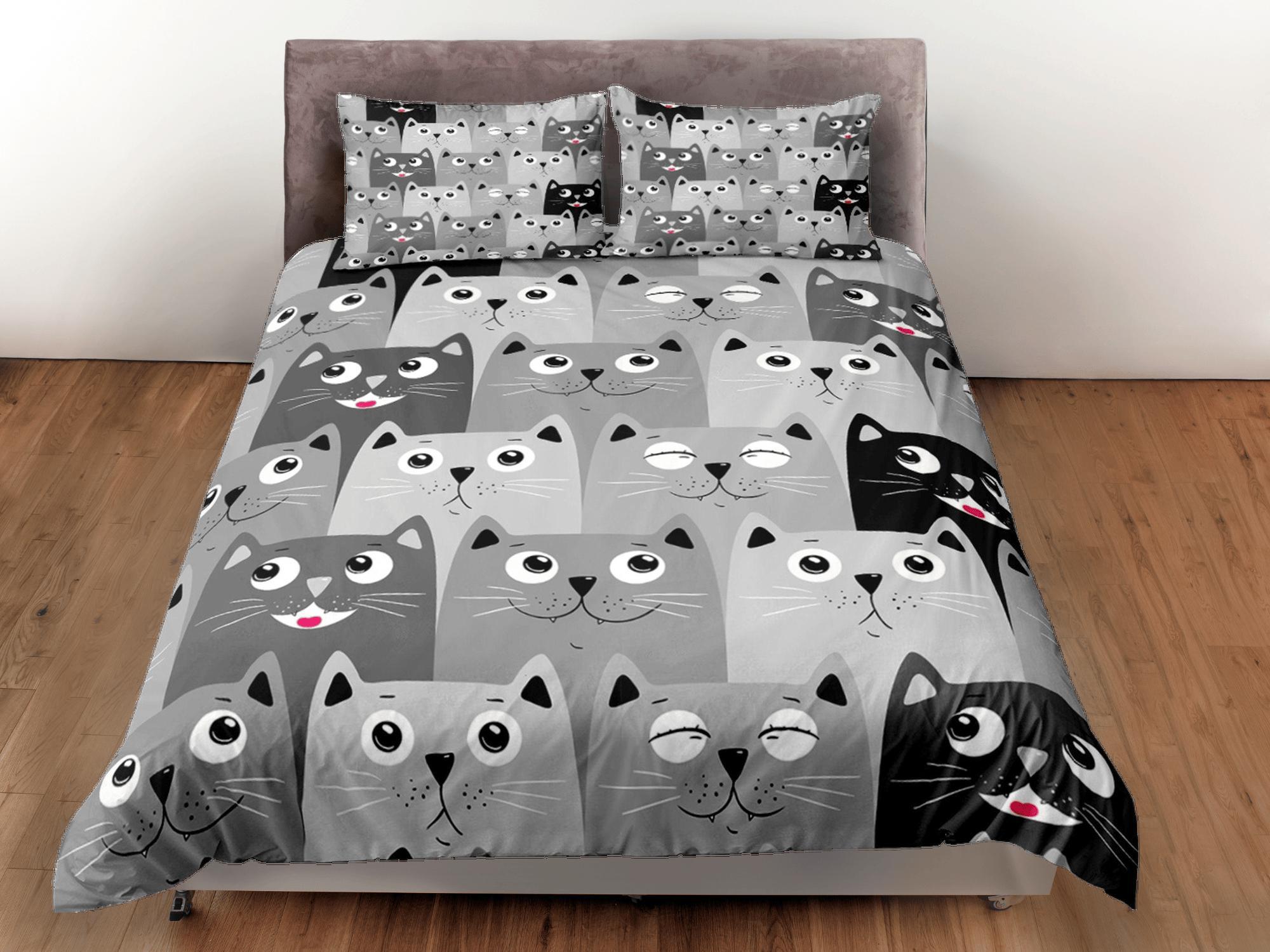 daintyduvet Cat Lover Duvet Cover Set Bedspread, Cute Cats Grey Bedding for Teens Kids Bedroom
