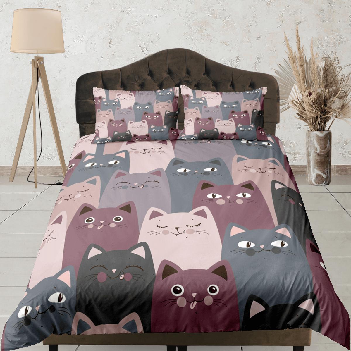 daintyduvet Cat Lover Duvet Cover Set Bedspread, Violet Grey Cute Bedding for Teens Kids Bedroom Comforter Cover