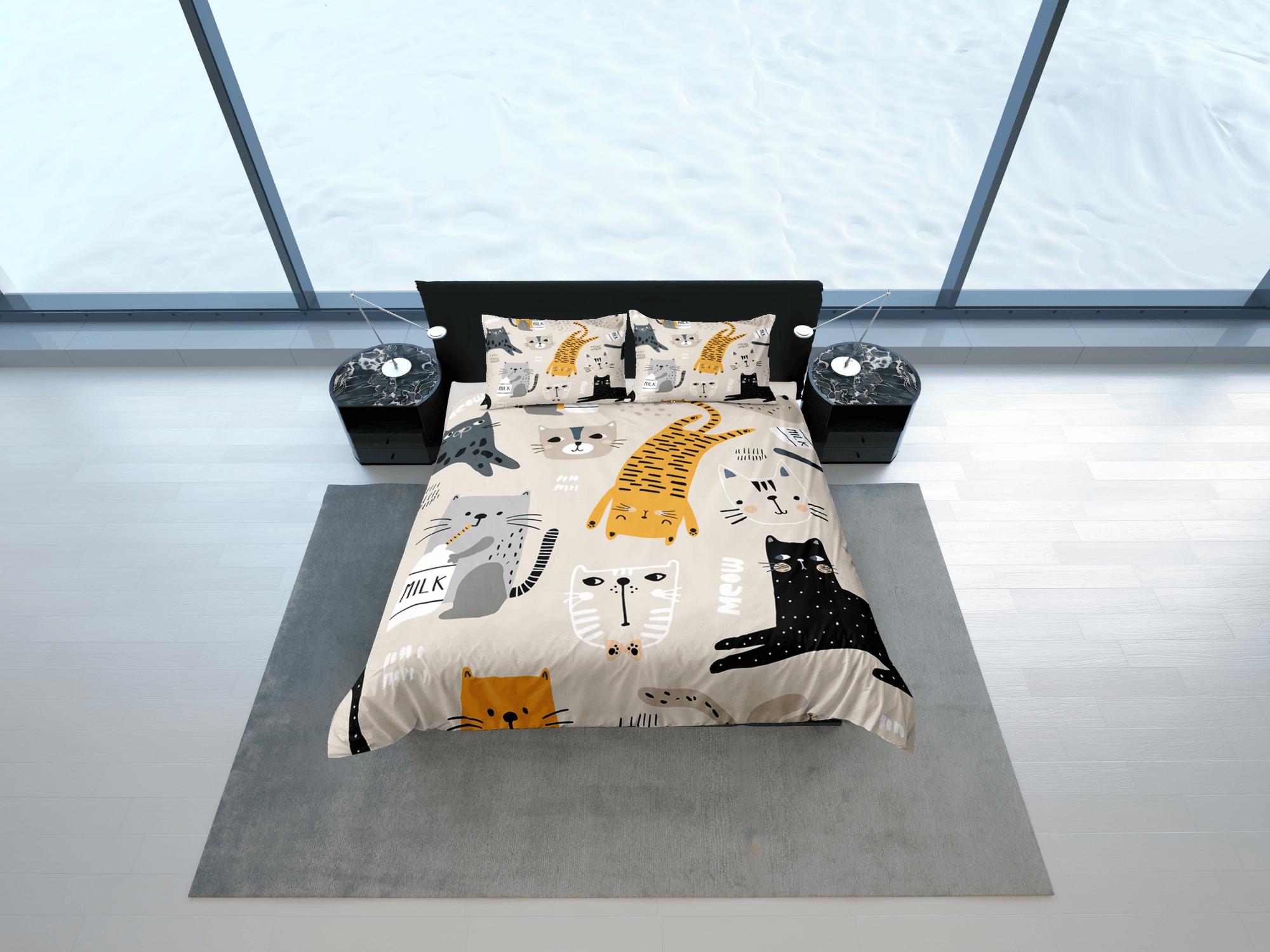 daintyduvet Cat Lovers Beige Bedding, Toddler Bedding, Kids Duvet Cover Set, Baby Zipper Bedding, Baby Shower Doona Cover up to California King Size