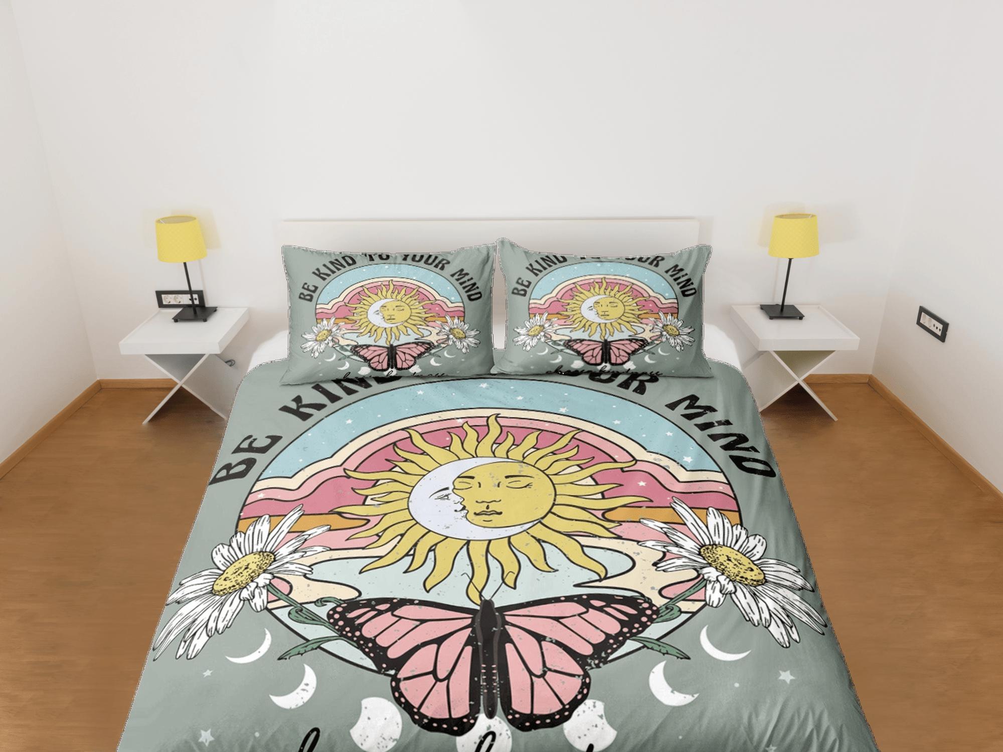 daintyduvet Celestial bedding 90s nostalgia hippie bedding retro duvet cover set, colorful bedding, teens and adult duvet cover, maximalist sun and moon