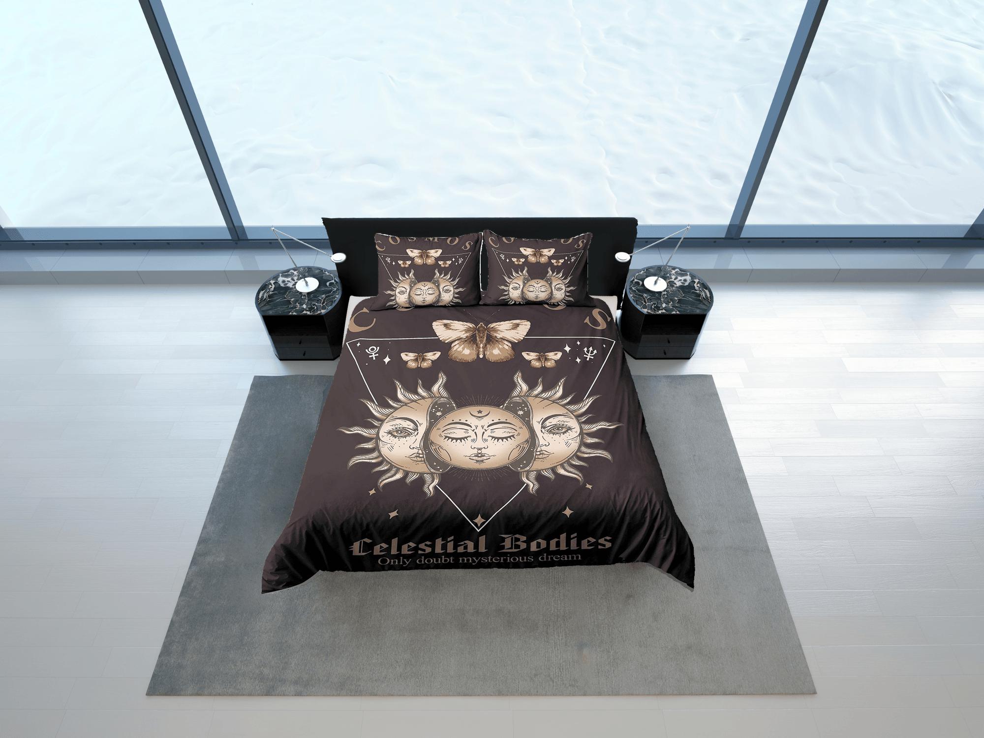 daintyduvet Celestial bedding full moon, mystical sun, witchy dorm bedding, aesthetic duvet, boho bedding set full king queen, astrology gift, gothic