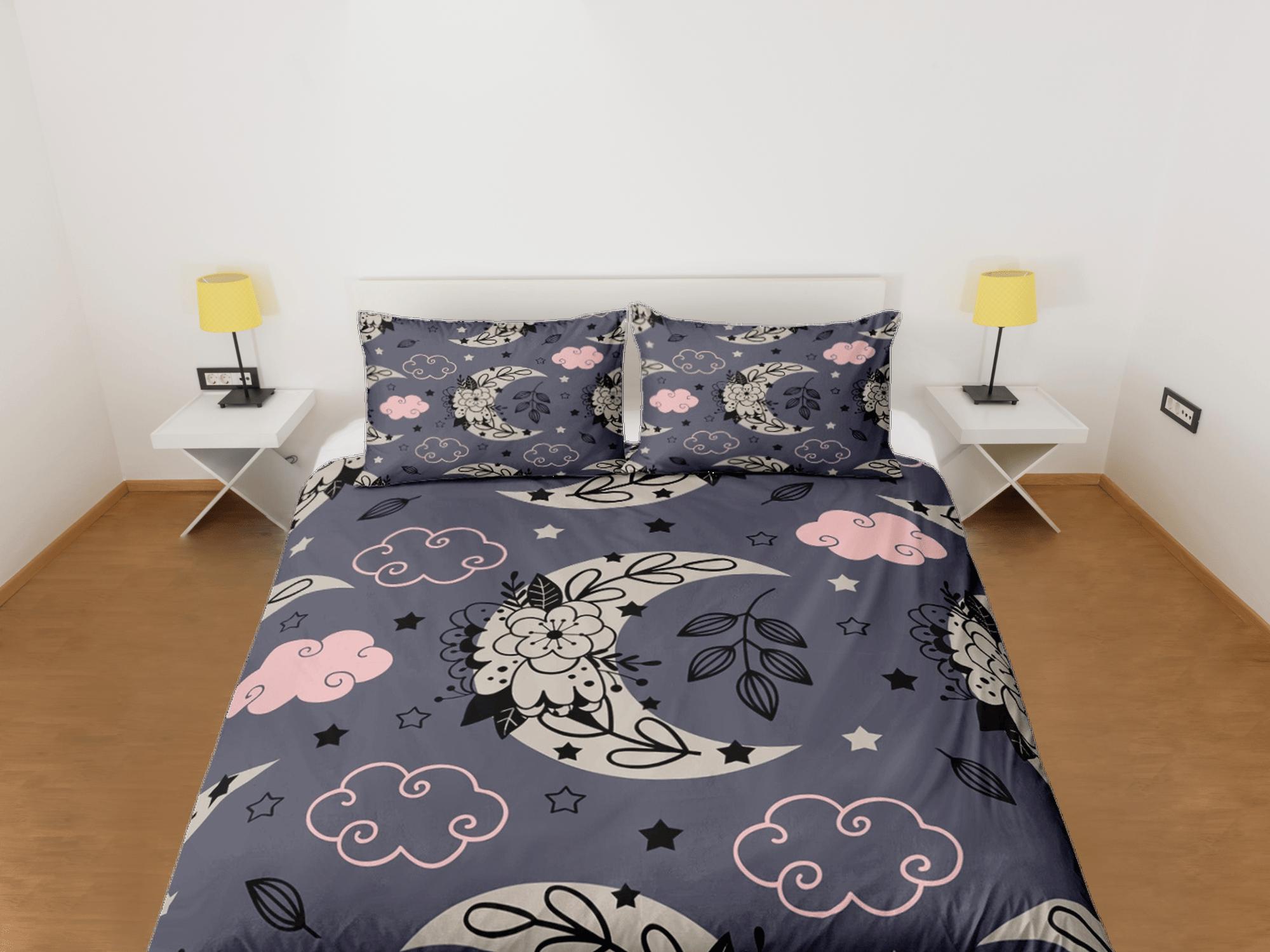 daintyduvet Celestial bedding purple grey, witchy decor dorm bedding, aesthetic duvet, boho bedding set full king queen, astrology gifts, gothic art