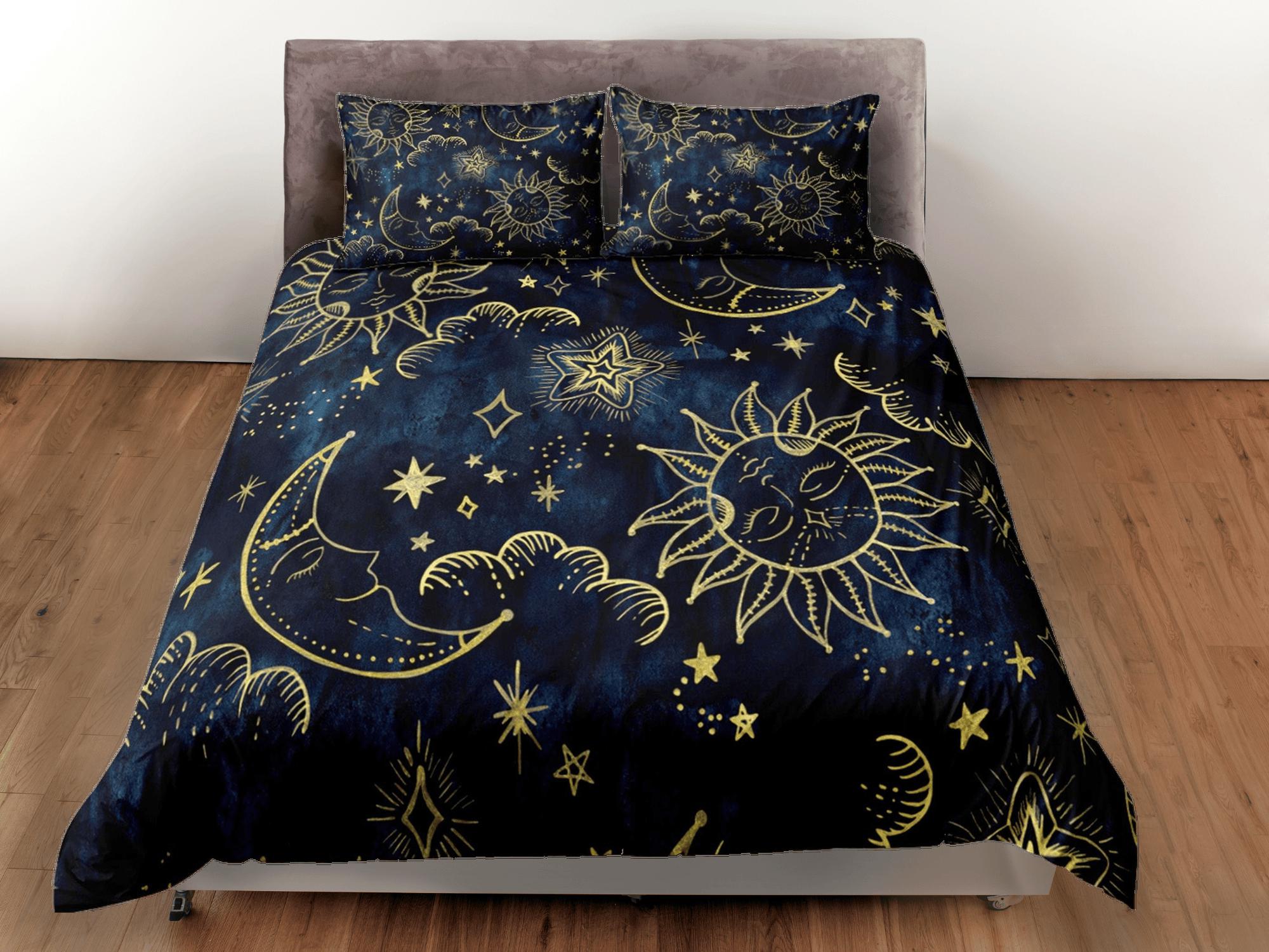daintyduvet Celestial bedding sun and moon, witchy decor dorm bedding, aesthetic duvet, boho bedding set full king queen, astrology gifts, gothic art