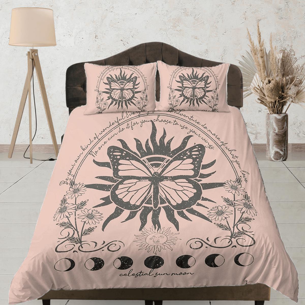 daintyduvet Celestial bedding, witchy decor dorm bedding, monarch butterfly aesthetic duvet, boho bedding set full king queen, astrology gift gothic art