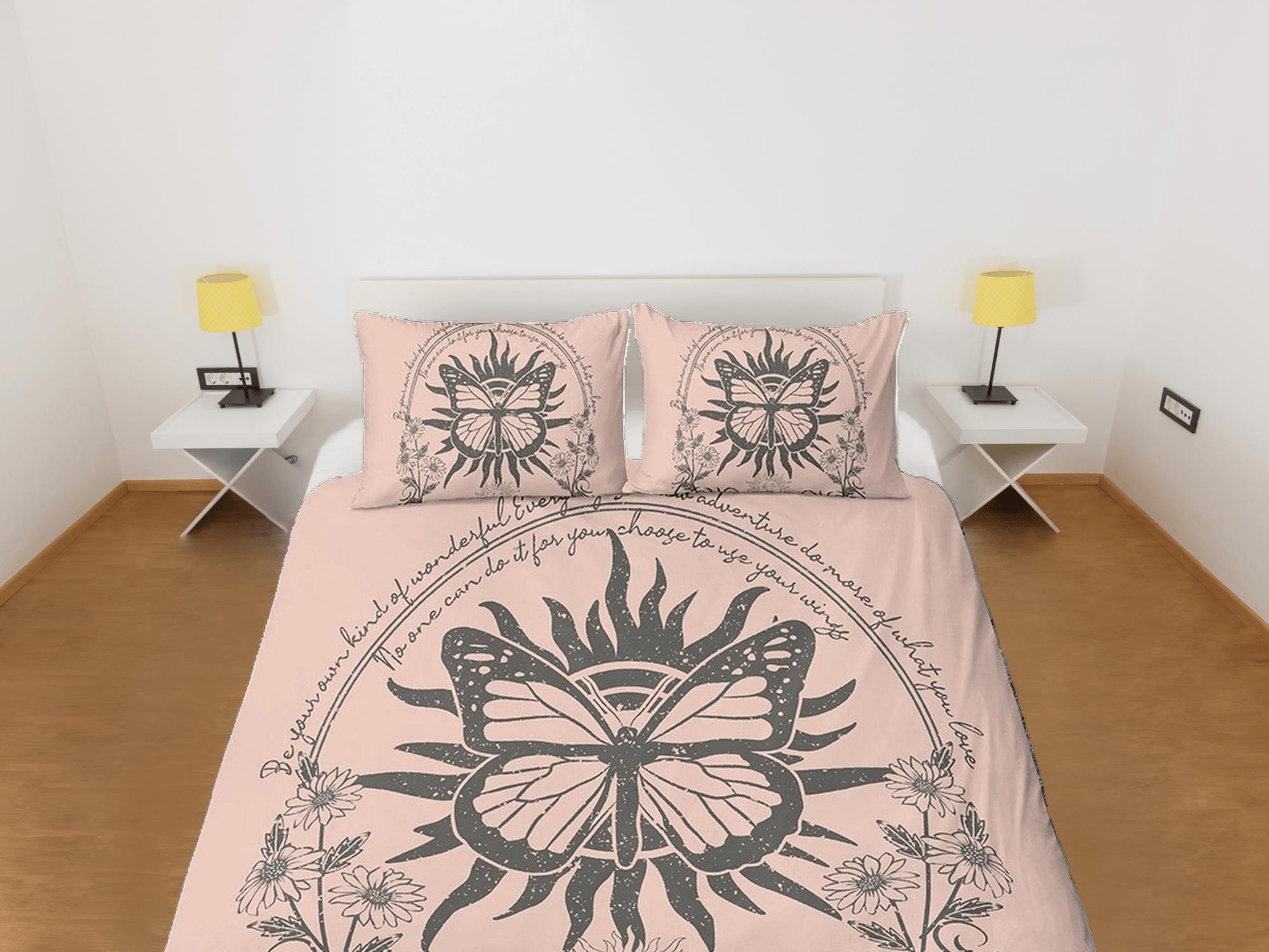 daintyduvet Celestial bedding, witchy decor dorm bedding, monarch butterfly aesthetic duvet, boho bedding set full king queen, astrology gift gothic art