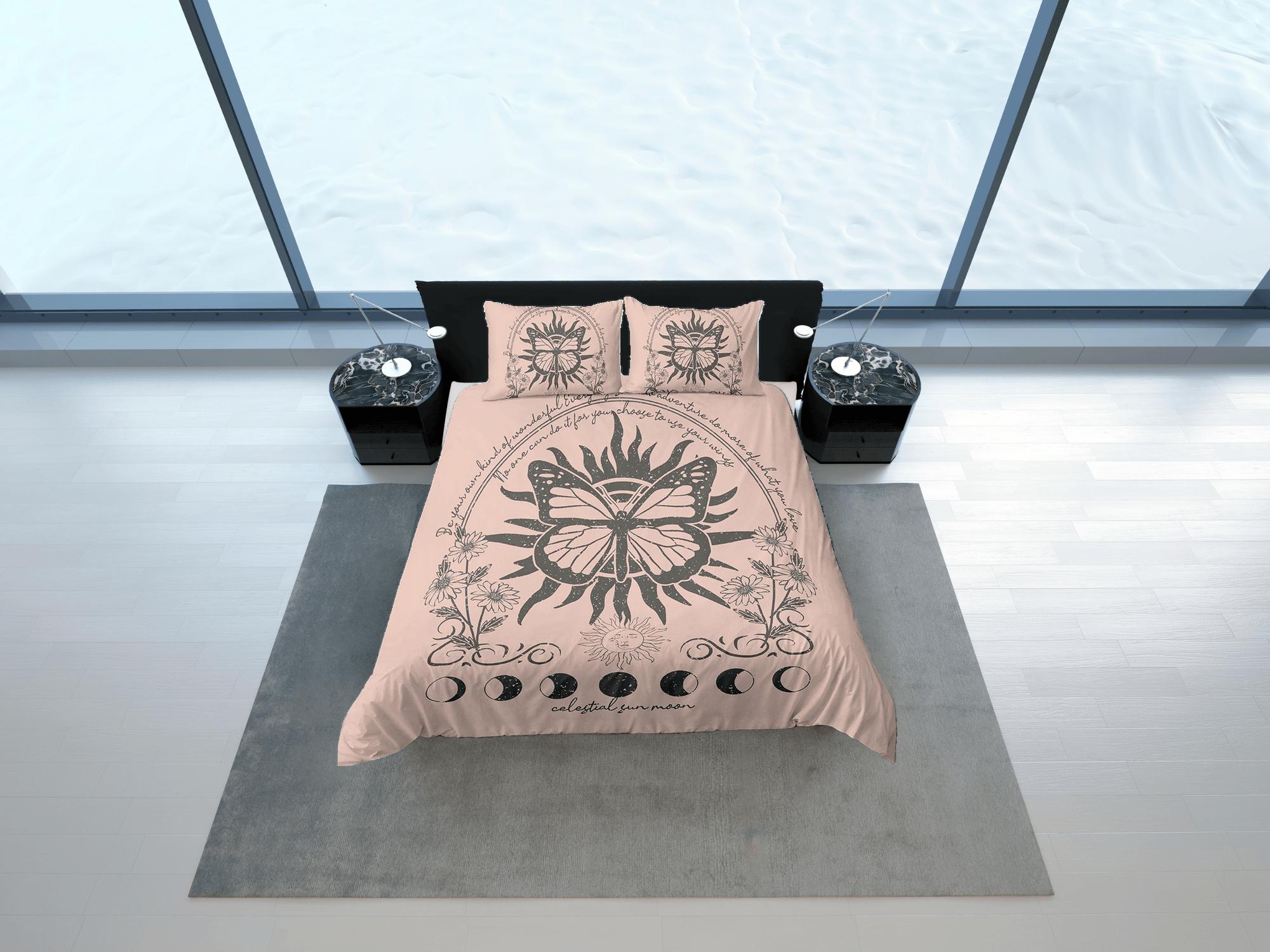 daintyduvet Celestial bedding, witchy decor dorm bedding, monarch butterfly aesthetic duvet, boho bedding set full king queen, astrology gift gothic art