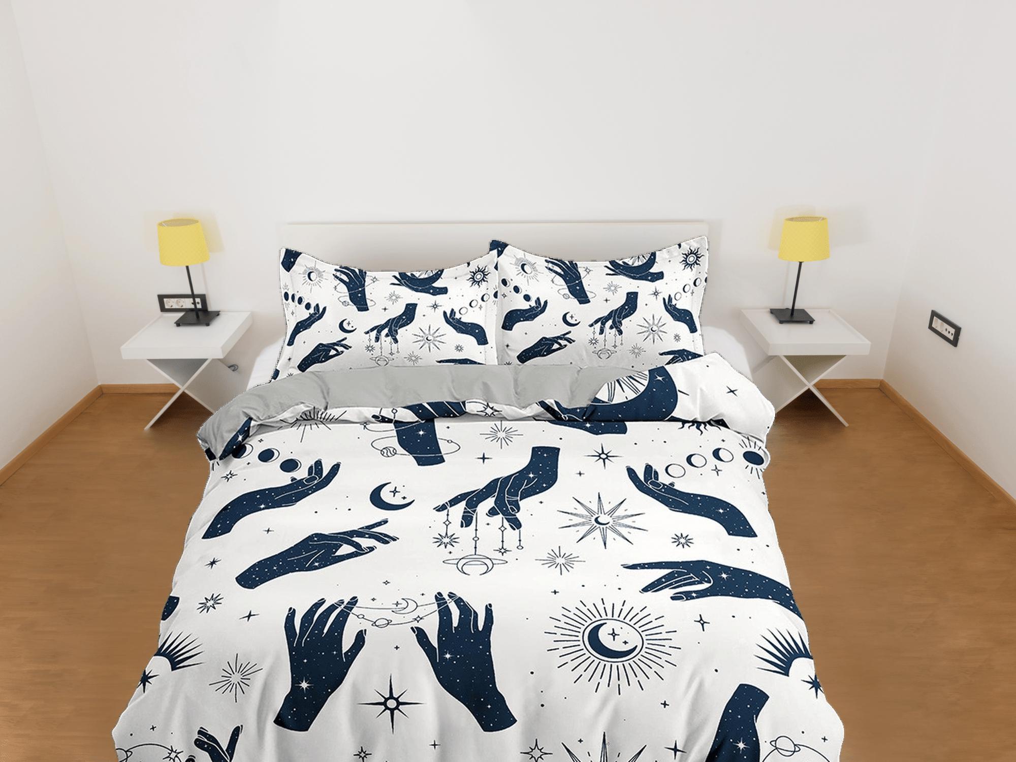 daintyduvet Celestial bedding woman hands sun stars witchy decor dorm bedding, aesthetic duvet, boho bedding set full king queen, astrology gothic decor
