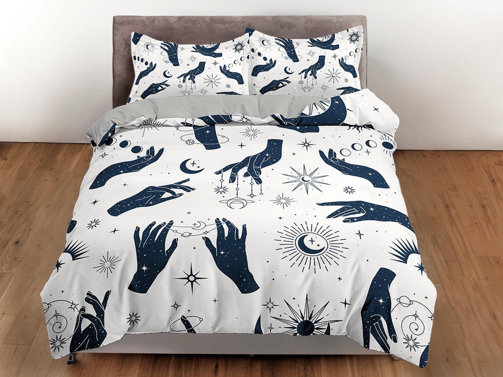 daintyduvet Celestial bedding woman hands sun stars witchy decor dorm bedding, aesthetic duvet, boho bedding set full king queen, astrology gothic decor