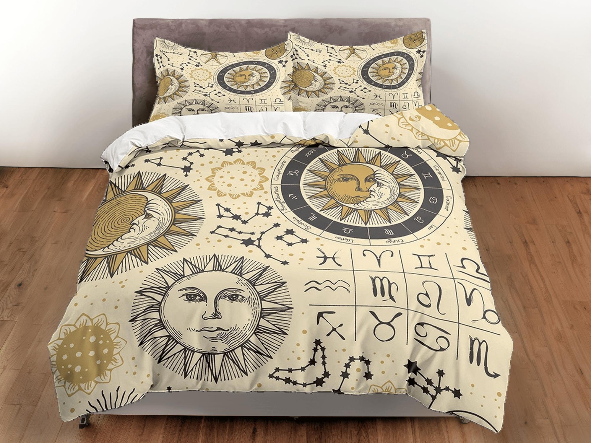 daintyduvet Celestial beige bedding, witchy decor dorm bedding, aesthetic duvet, boho bedding set full king queen, astrology gift, gothic art horoscope