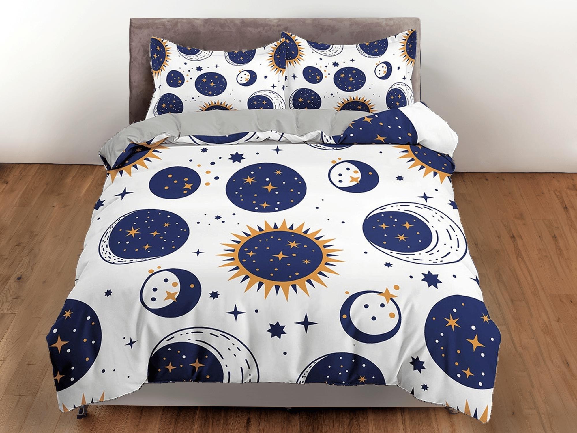 daintyduvet Celestial bodies bedding white, witchy decor dorm bedding, aesthetic duvet cover set, boho bedding set full king queen, astrology gifts
