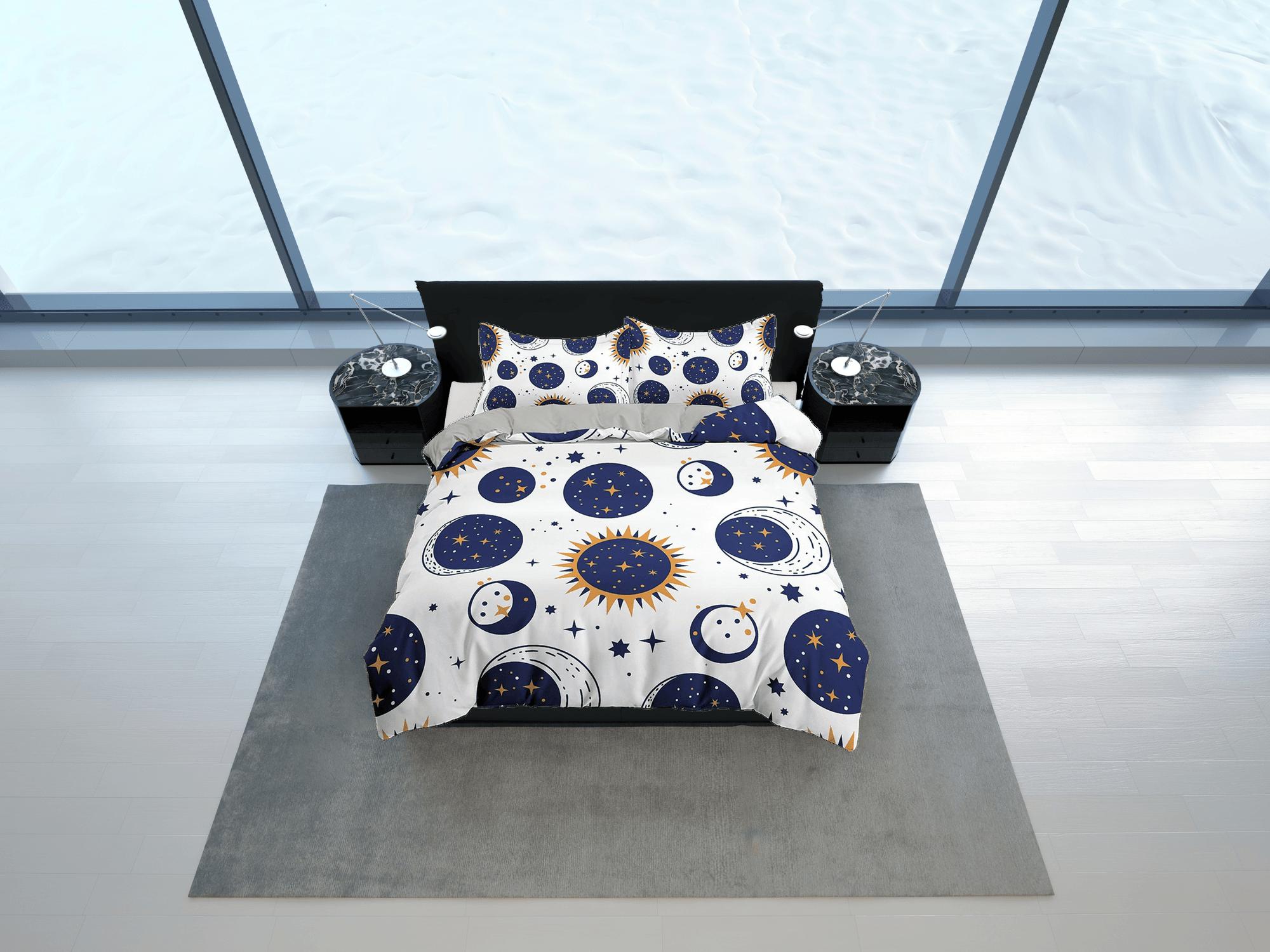 daintyduvet Celestial bodies bedding white, witchy decor dorm bedding, aesthetic duvet cover set, boho bedding set full king queen, astrology gifts