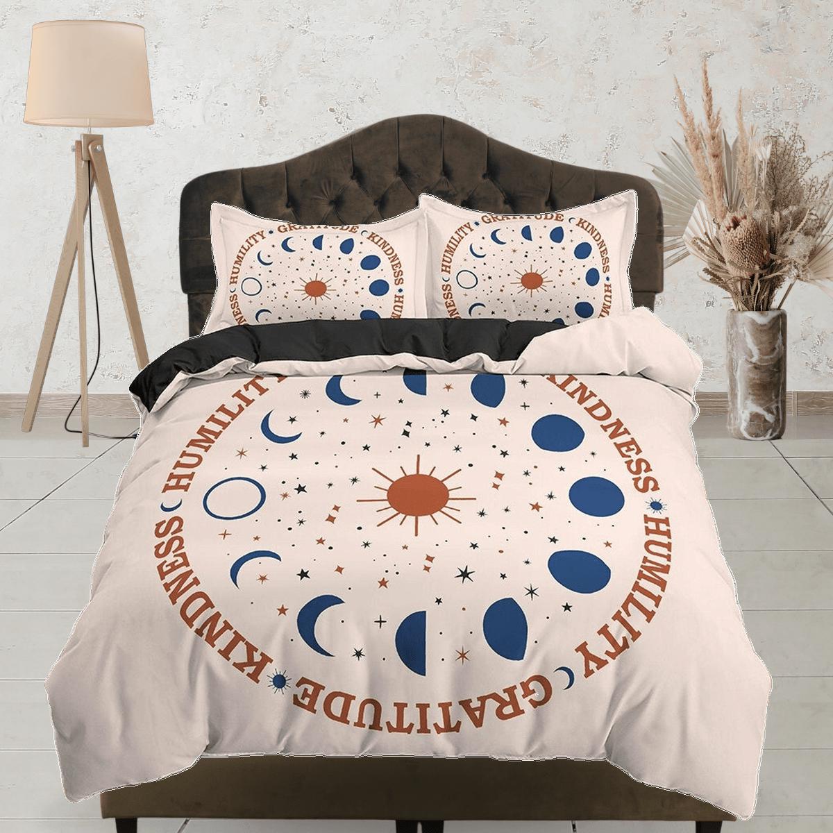 daintyduvet Celestial Boho Bedding with Moon Phases, Beige Duvet Cover Set, Witchy Dorm Bedding, Aesthetic Duvet Cover King Queen Full Twin Single