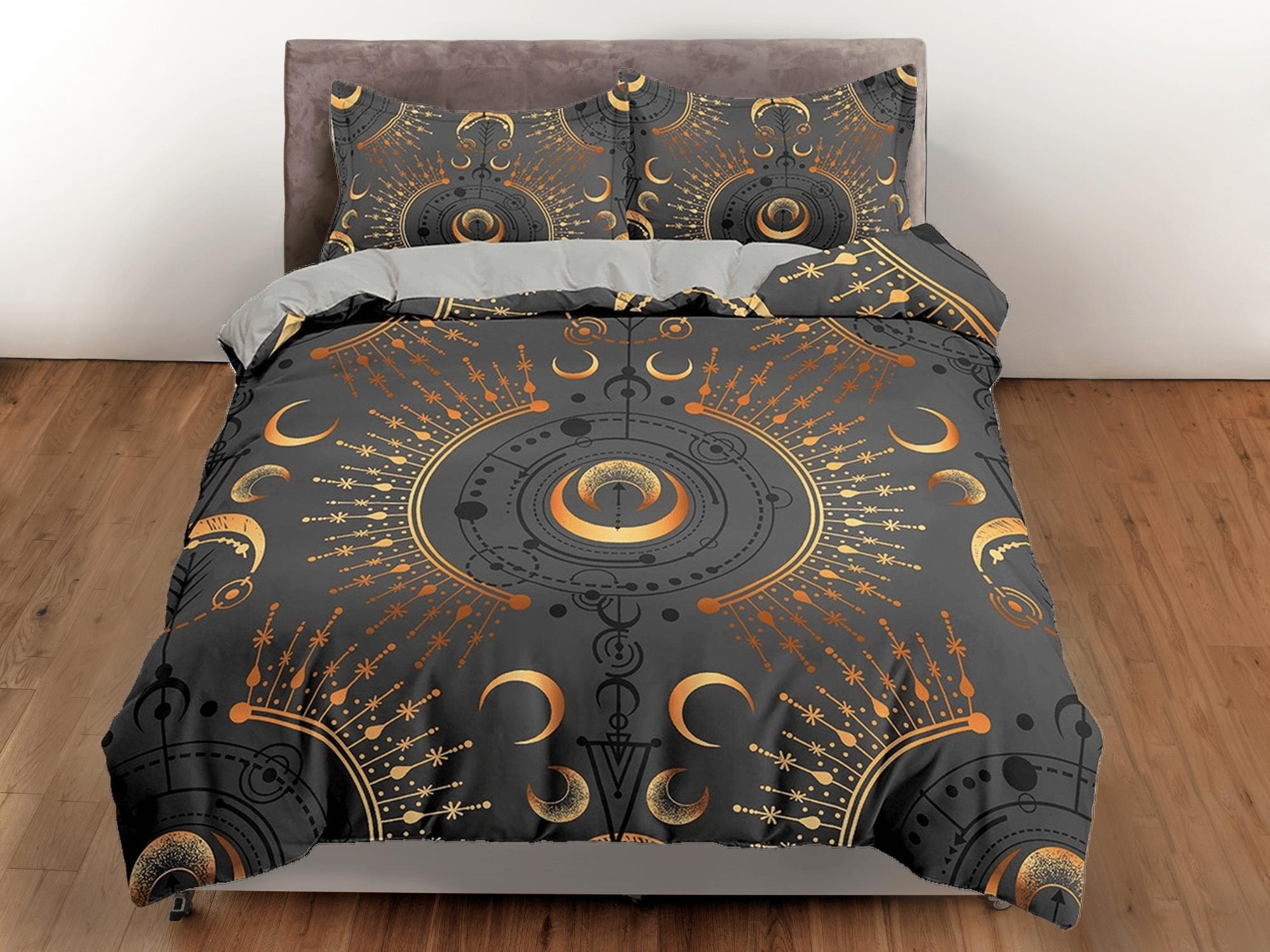daintyduvet Celestial dark grey moon bedding, witchy decor dorm bedding, aesthetic duvet, boho bedding set full king queen, astrology gifts, gothic art