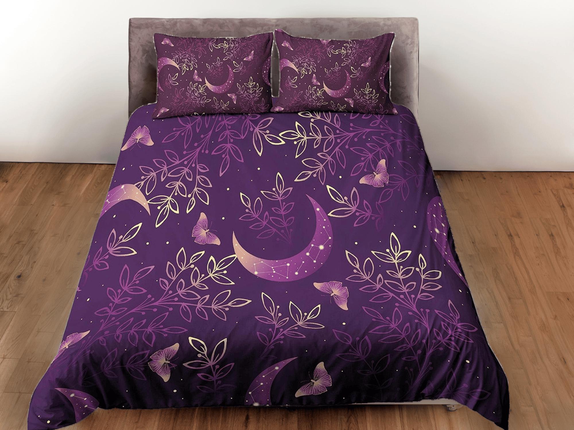 daintyduvet Celestial moon bedding purple, witchy decor dorm bedding, aesthetic duvet cover, boho bedding set full king queen, astrology gifts, gothic