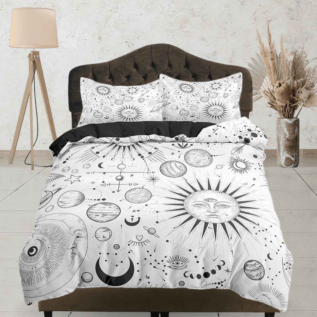daintyduvet Celestial sun and moon bedding, witchy decor dorm bedding, aesthetic duvet, boho bedding set full king queen, astrology gifts, gothic art