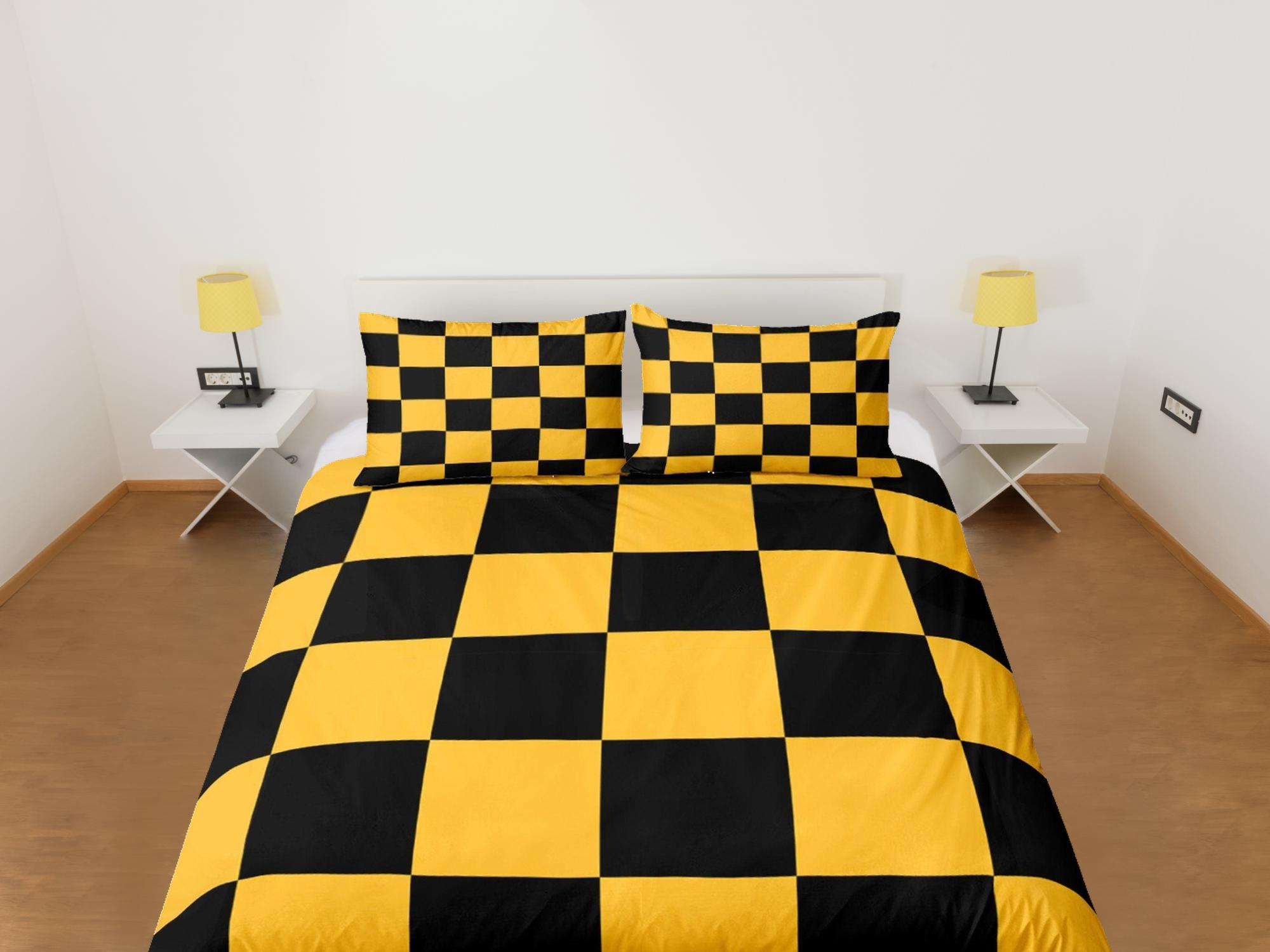 daintyduvet Check Fabric Yellow Duvet Cover Colorful Dorm Bedding Set Full Checkered Comforter Cover