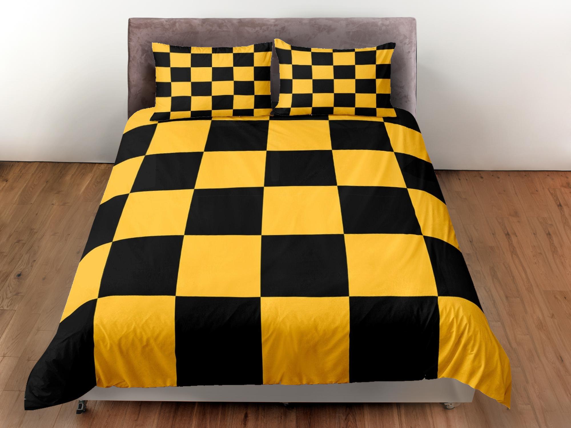 daintyduvet Check Fabric Yellow Duvet Cover Colorful Dorm Bedding Set Full Checkered Comforter Cover