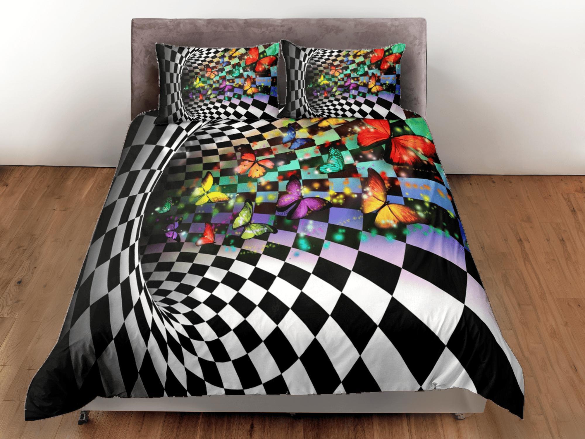 daintyduvet Checkered Fabric Duvet Cover Colorful Dorm Bedding Set Full Checkered Comforter Cover