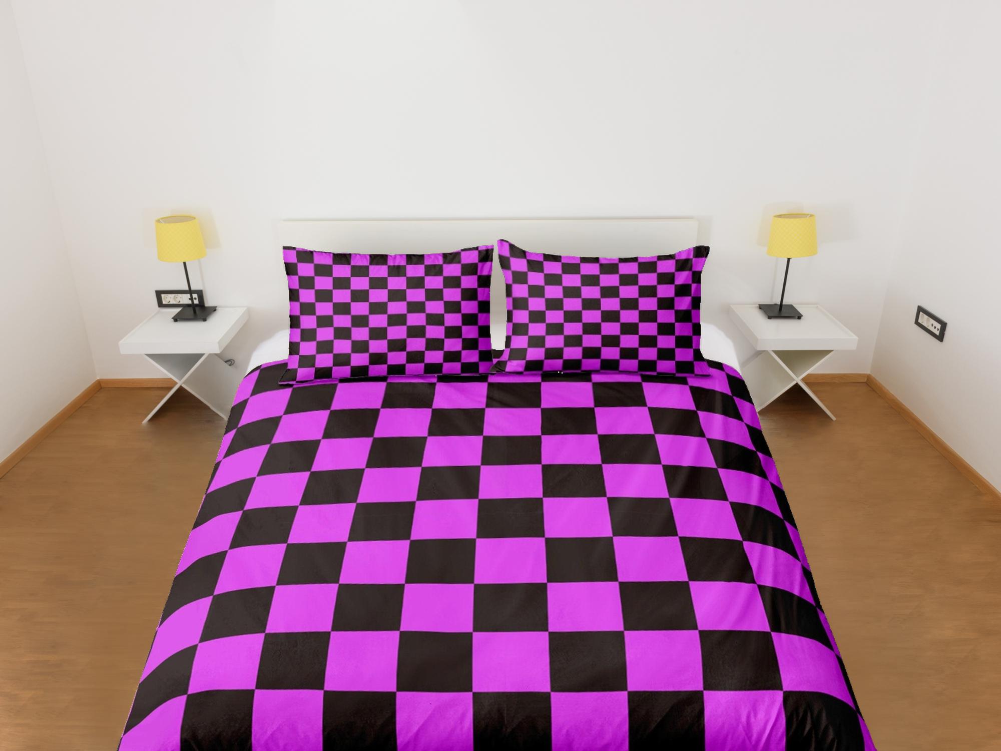 daintyduvet Checkered Fabric Hot Pink Duvet Cover Colorful Dorm Bedding Set Full Check Comforter Cover