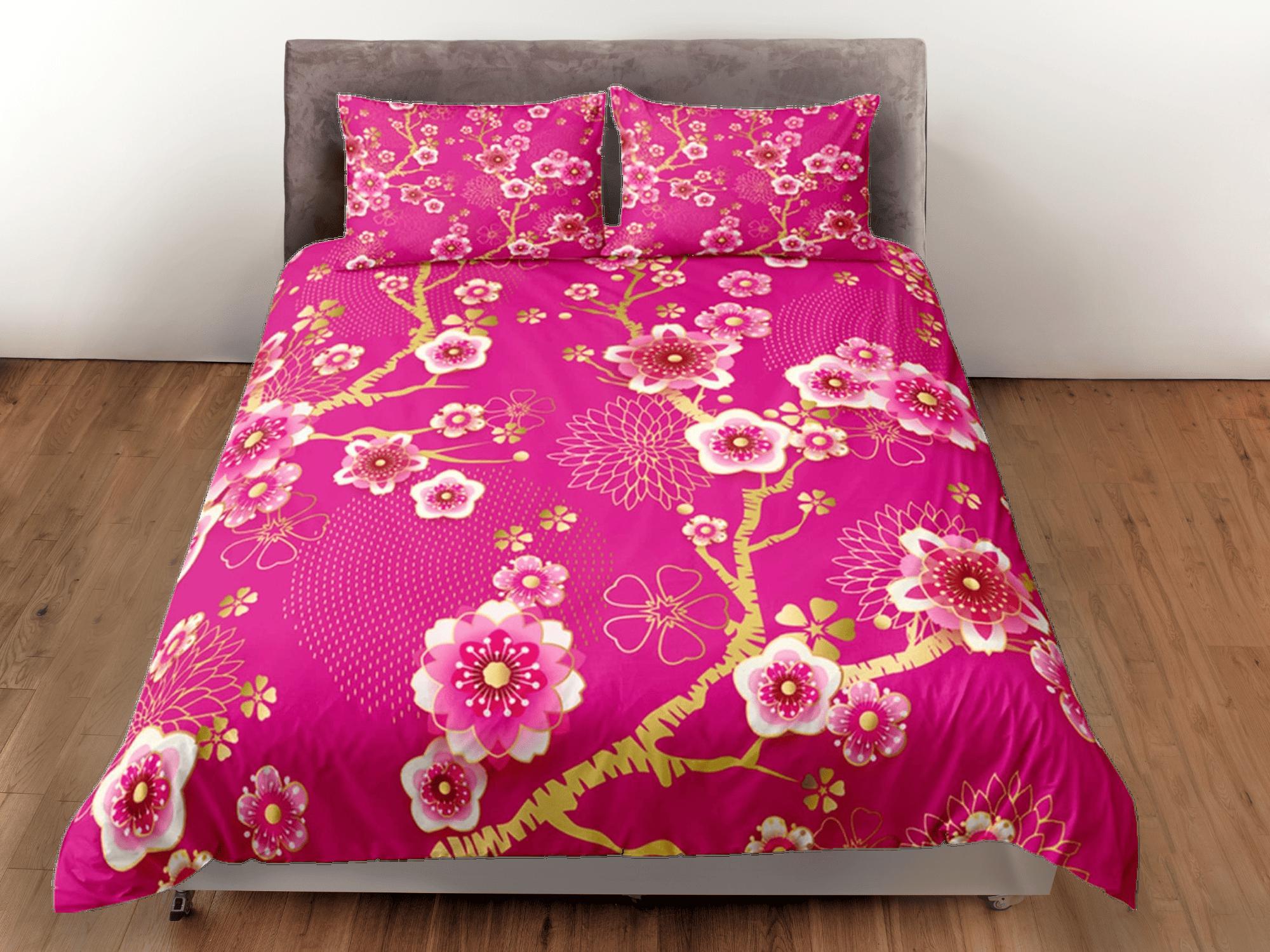 daintyduvet Cherry Blossom Pink Duvet Cover Set, Floral Bedspread Dorm Bedding Set