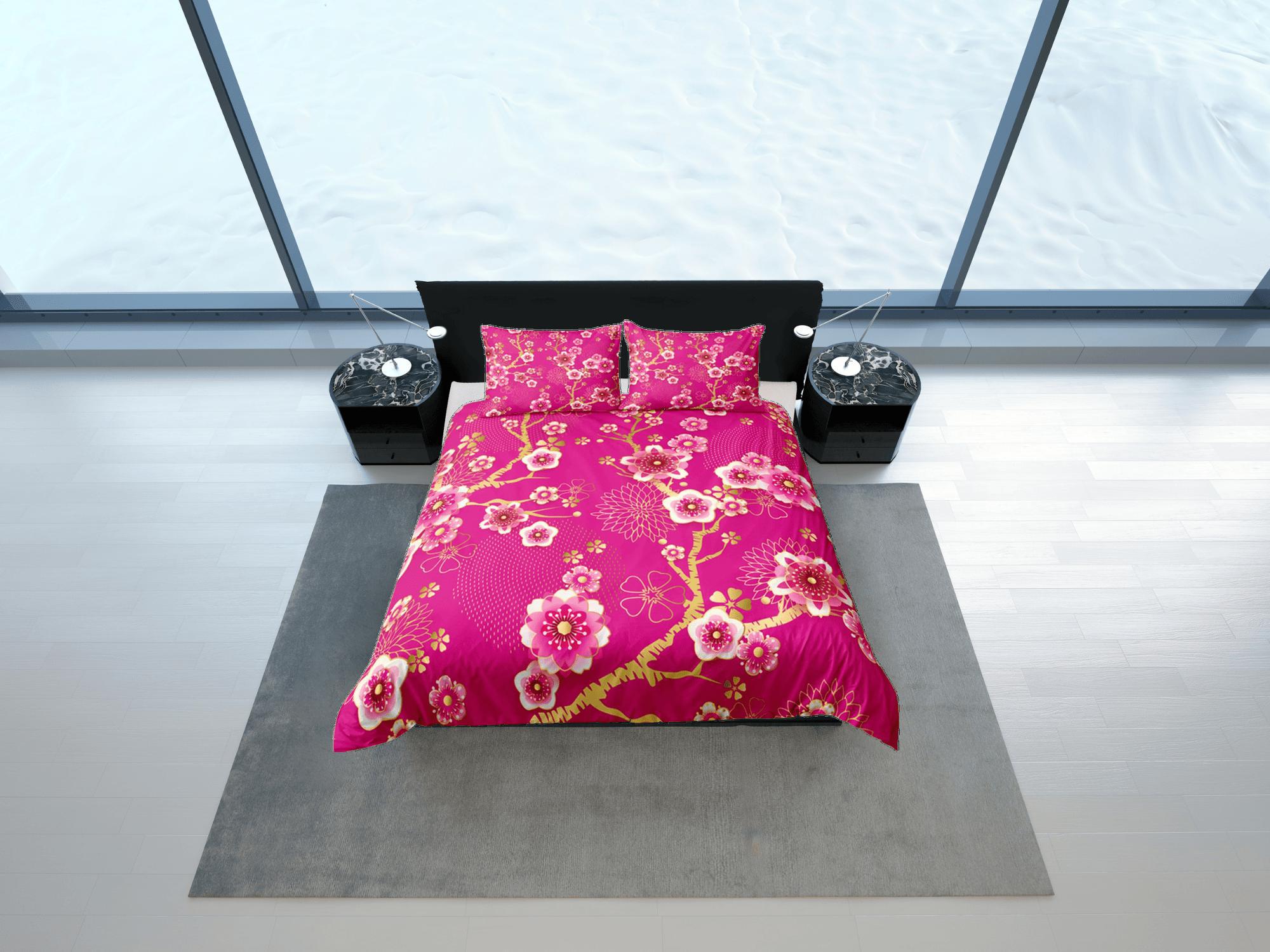 daintyduvet Cherry Blossom Pink Duvet Cover Set, Floral Bedspread Dorm Bedding Set