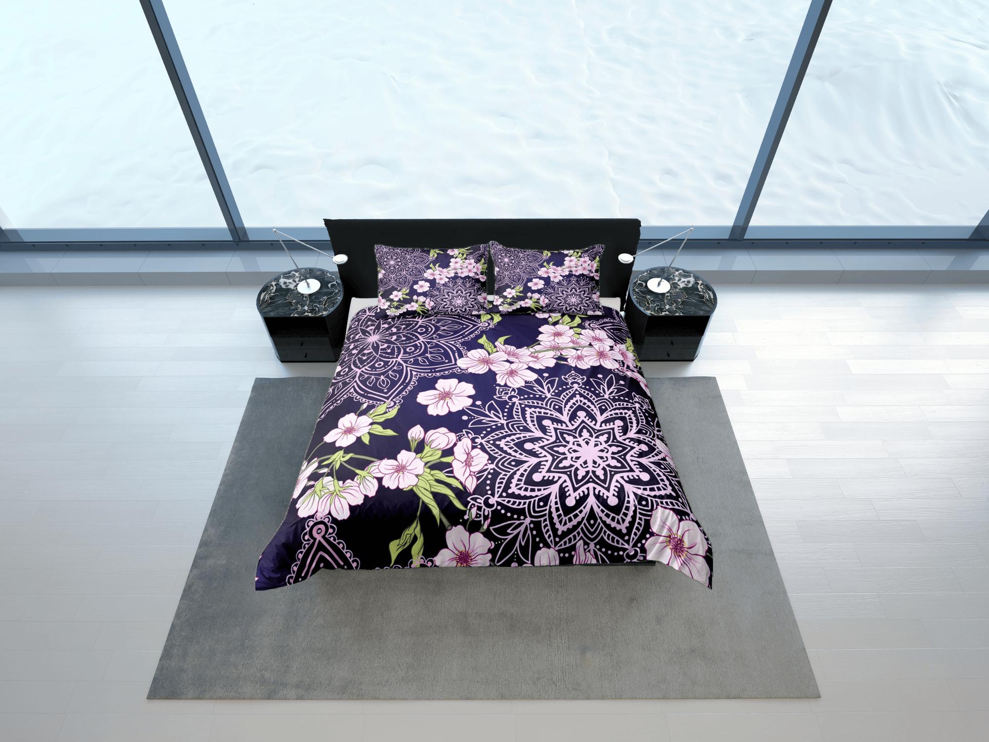 daintyduvet Cherry blossom purple bedding floral prints duvet cover queen, king, boho bedding designer bedspread maximalist full size bedding aesthetic