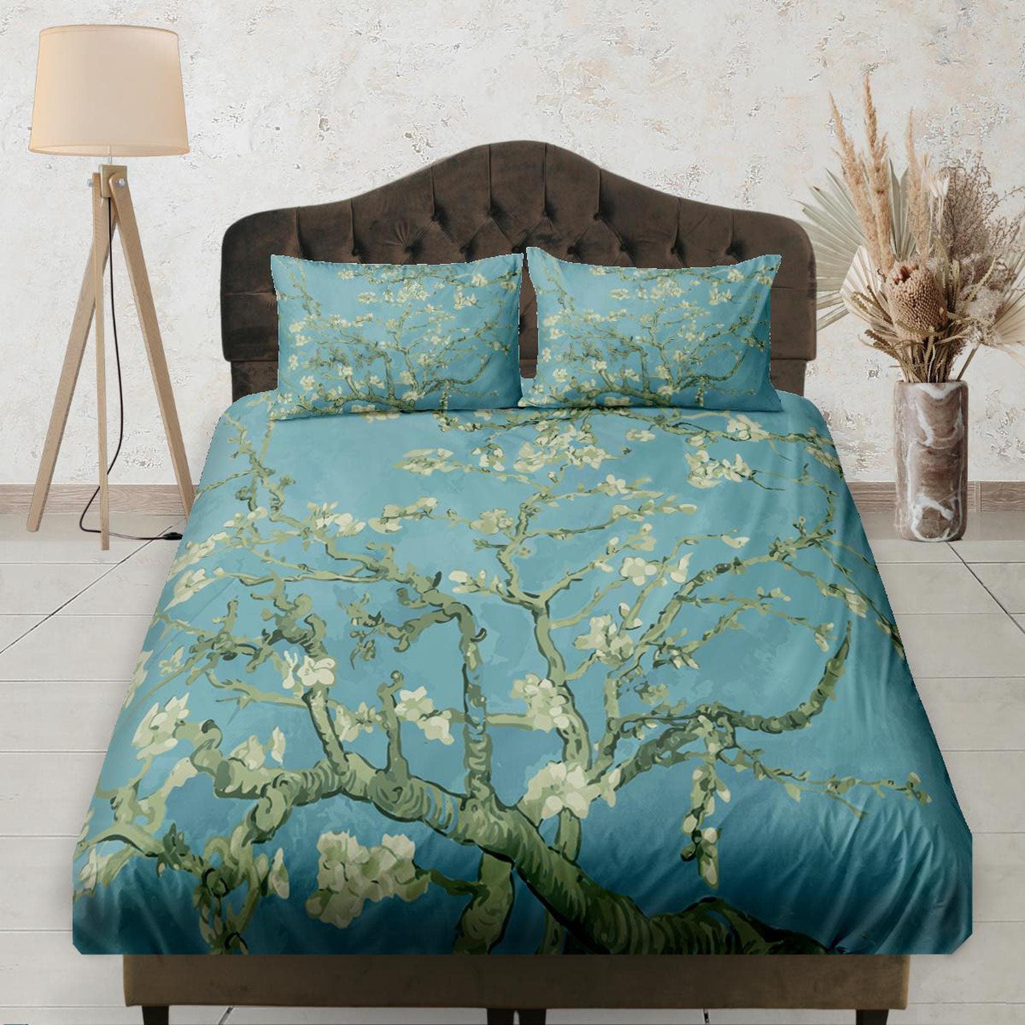 daintyduvet Cherry Blossom Vintage-Style Painting in Fitted Sheet, Aesthetic Boho Bedding Set Full, Dorm Bedding, Crib Sheet, King, Queen, Twin