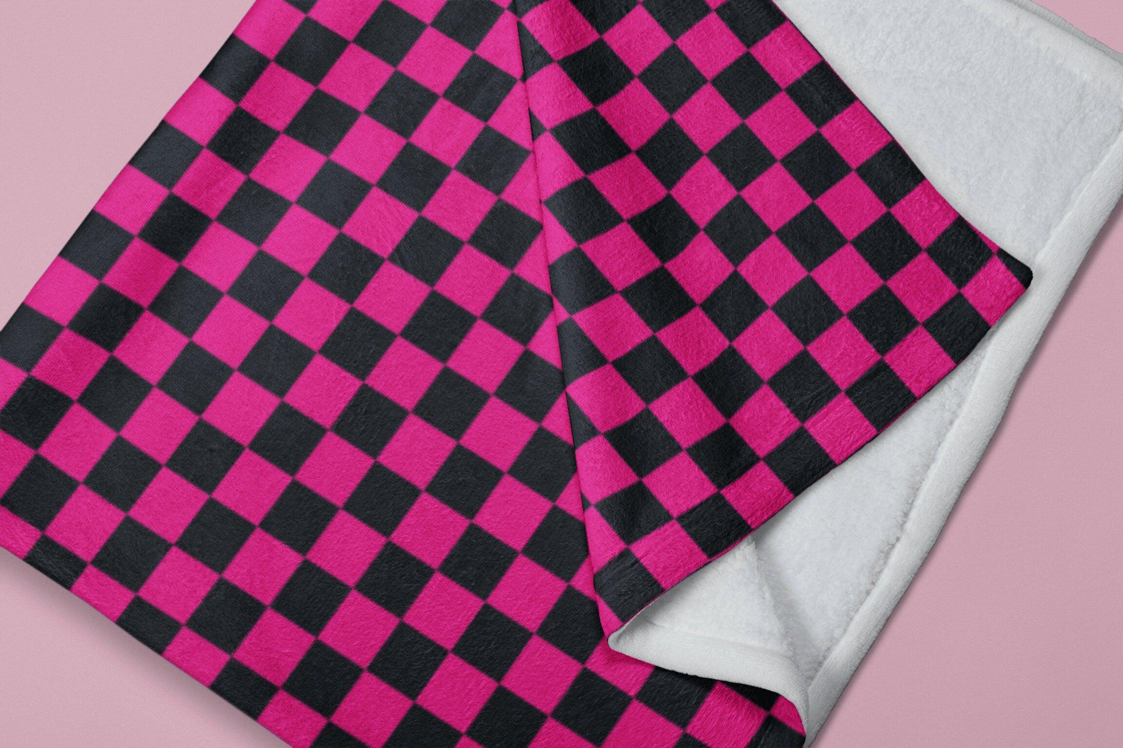 daintyduvet Chess Board Inspired Check Pattern Hot Pink Soft Fluffy Velvet Flannel Fleece Throw Blanket
