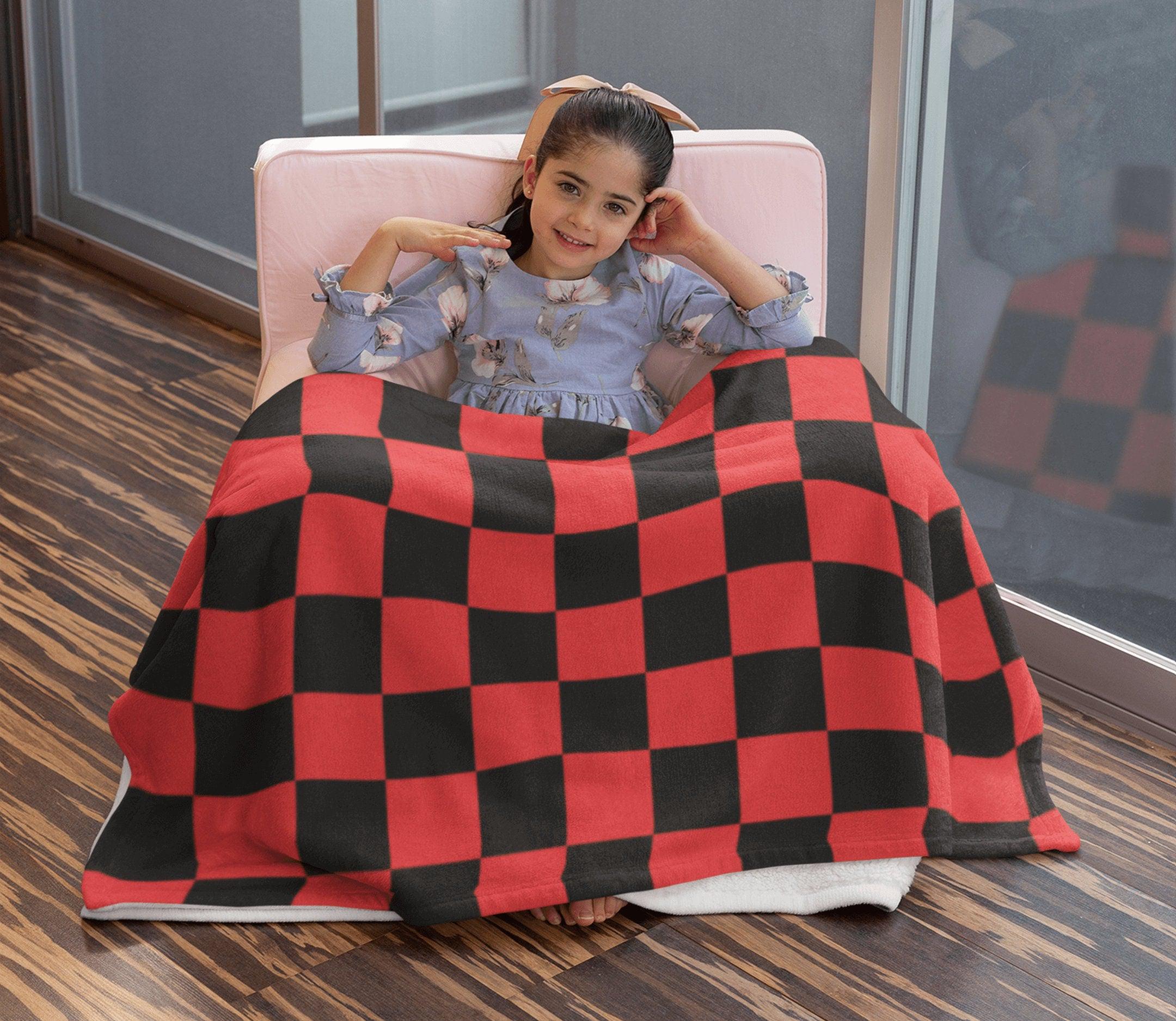 daintyduvet Chess Board Inspired Check Pattern Red Soft Fluffy Velvet Flannel Fleece Throw Blanket