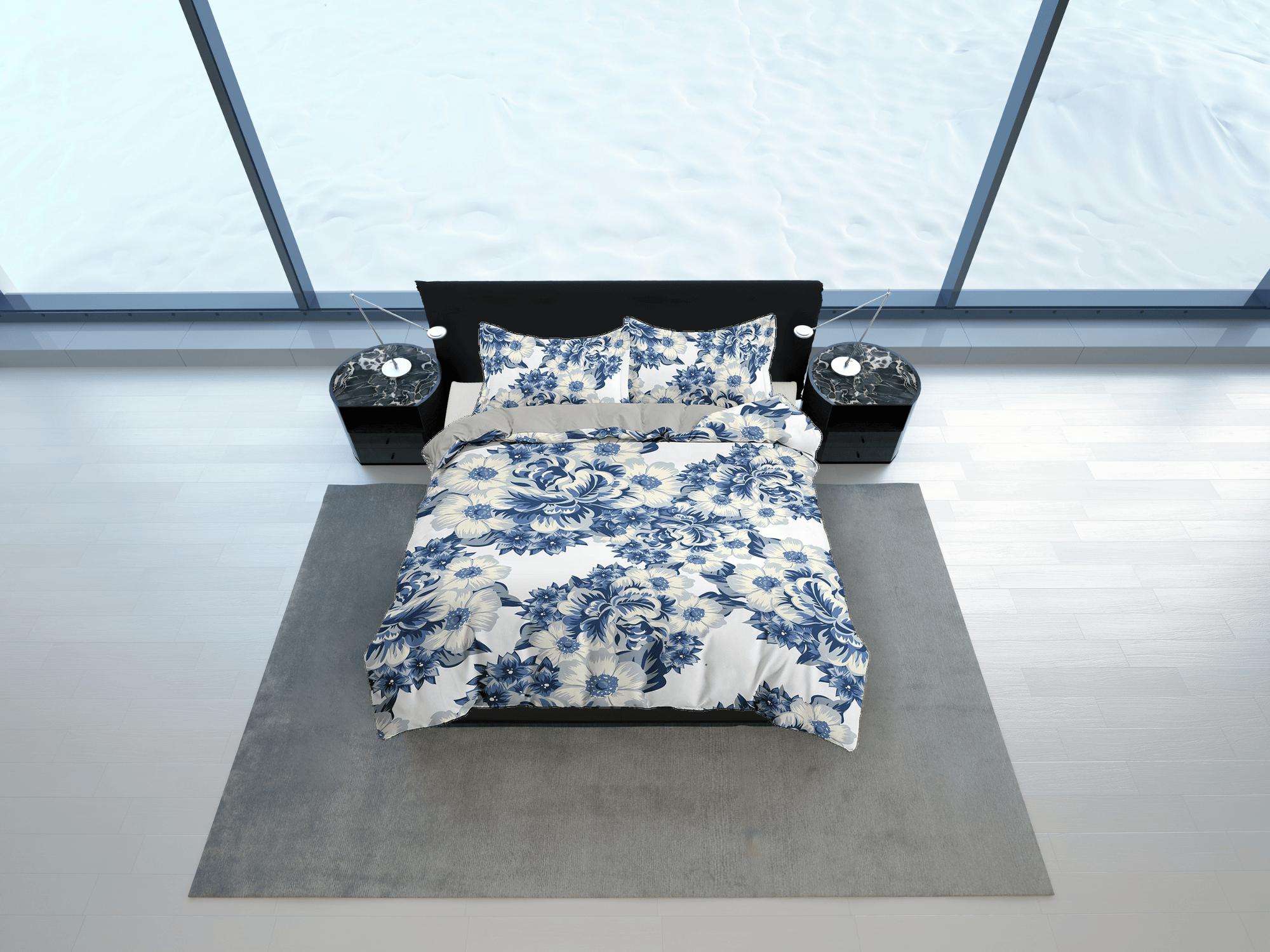 daintyduvet China blue porcelain inspired floral duvet cover queen, king, boho duvet, designer bedding, aesthetic bedding, maximalist full size bedding