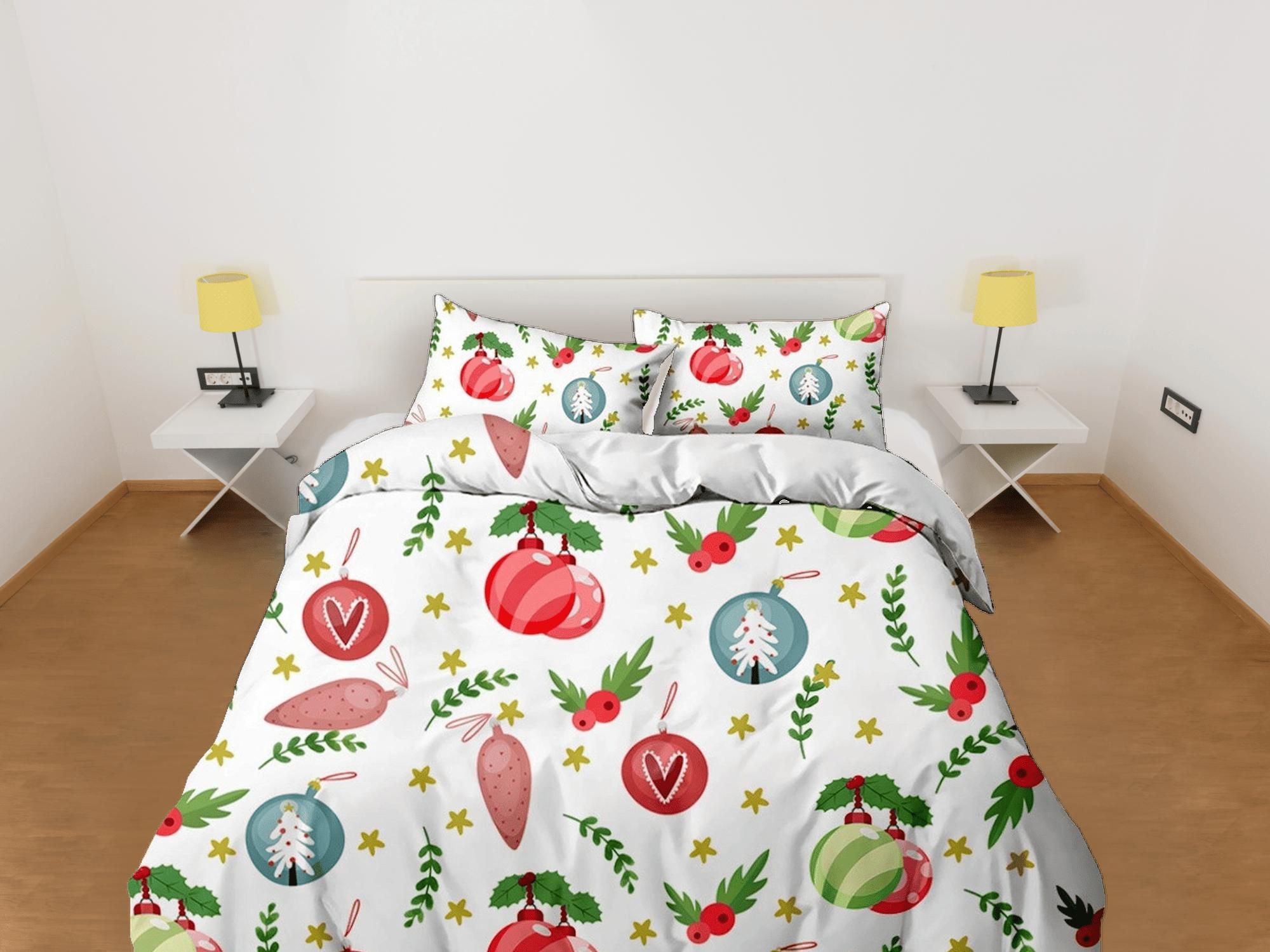 daintyduvet Christmas baubles bedding & pillowcase holiday gift duvet cover king queen full twin toddler bedding baby Christmas farmhouse decor