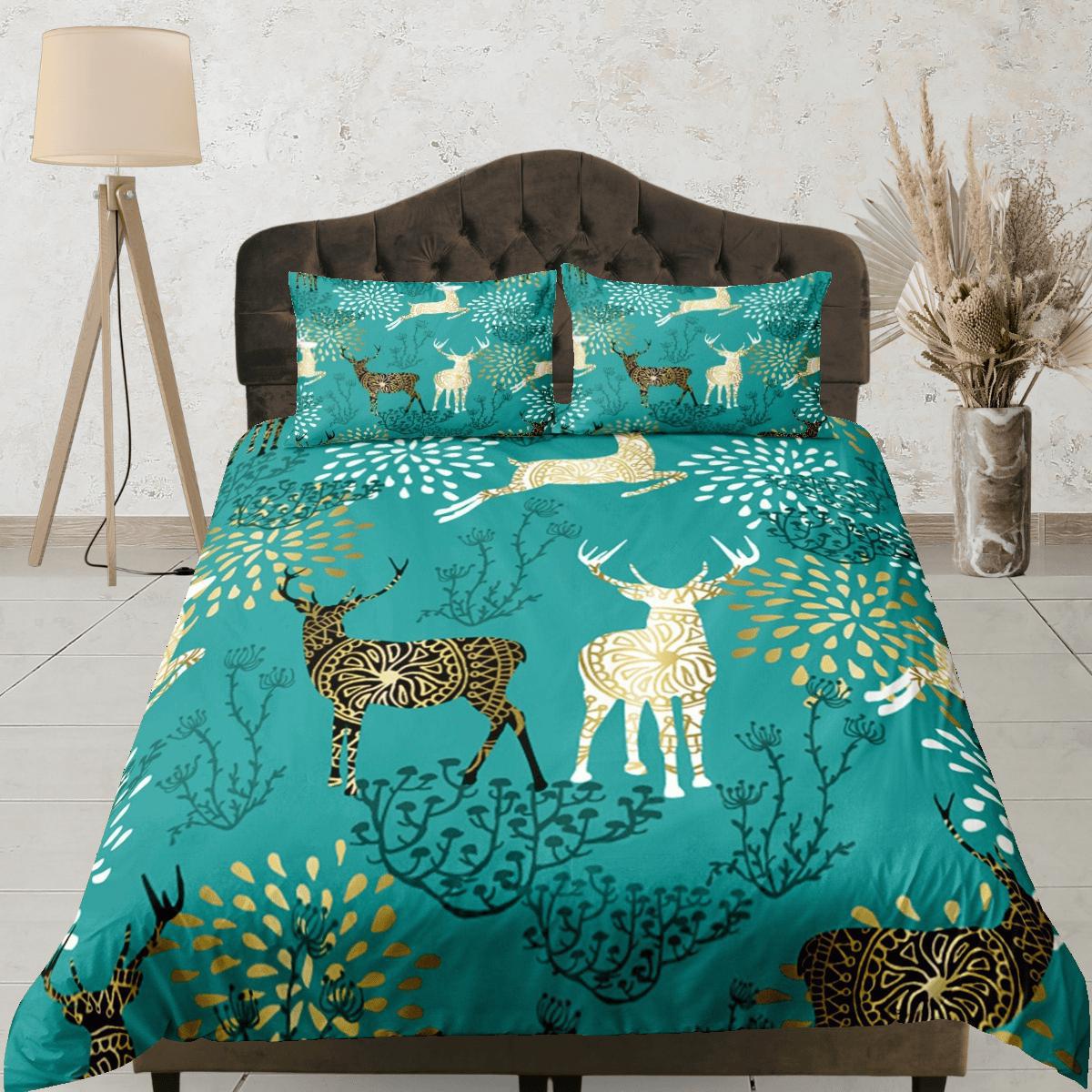 daintyduvet Christmas Duvet Cover Set and Christmas Pillows Reindeer Dorm Bedding Comforter Cover Christmas Gift