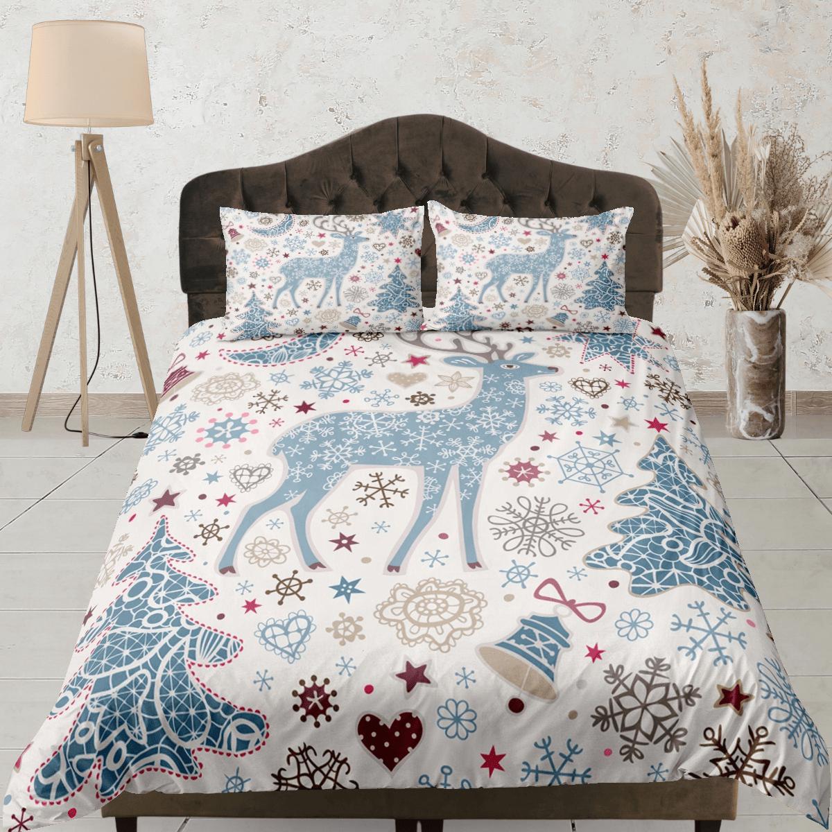 daintyduvet Christmas Duvet Cover Set and Christmas Pillows Reindeer Dorm Bedding Comforter Cover Christmas Gift