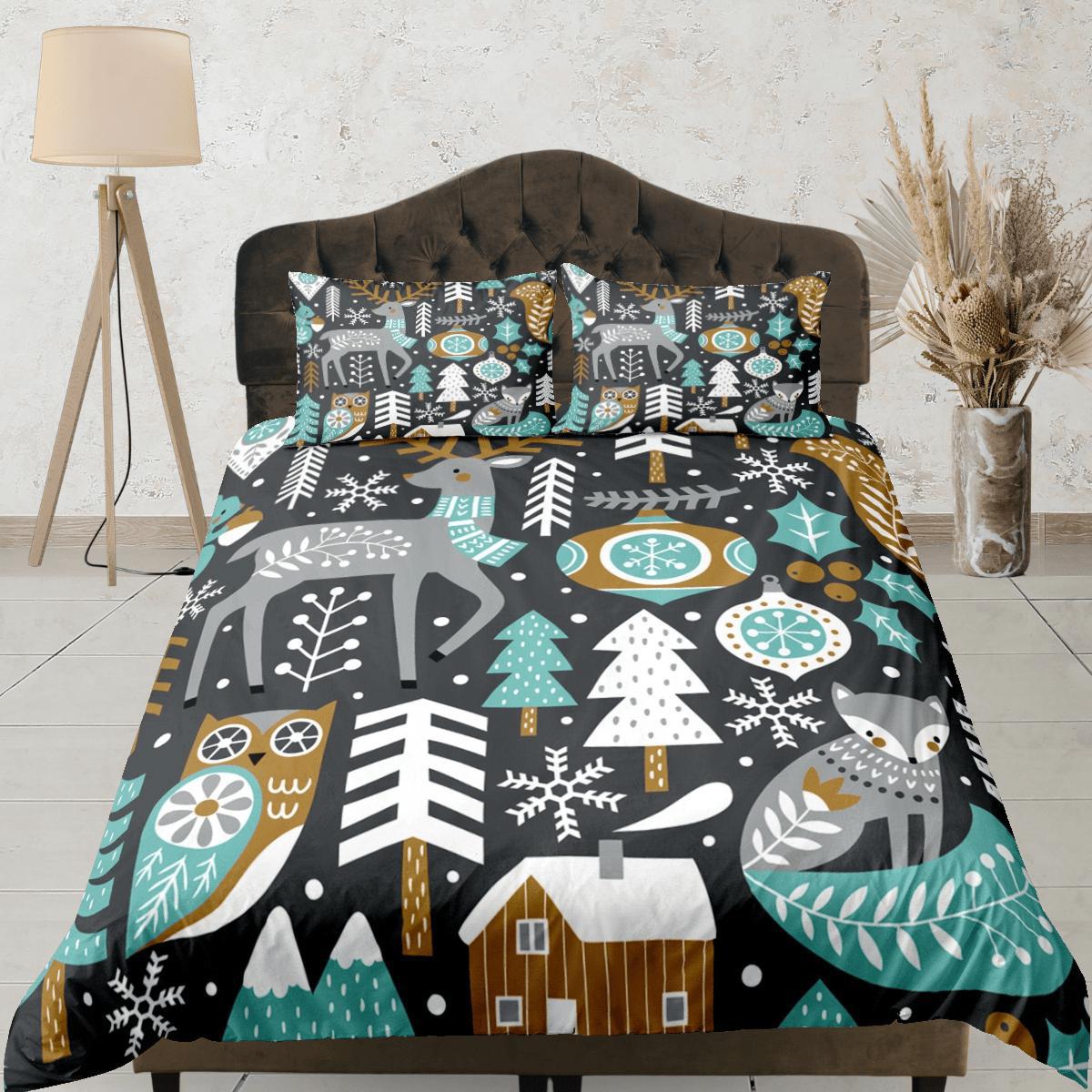 daintyduvet Christmas Duvet Cover Set and Christmas Pillows Reindeer Dorm Bedding Comforter Cover Christmas Gift