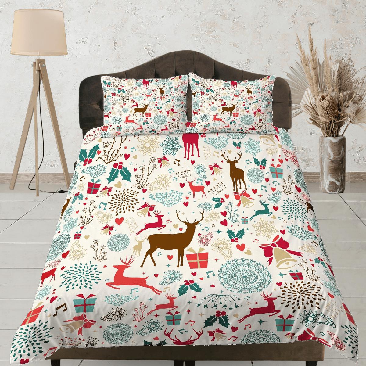 daintyduvet Christmas Duvet Cover Set and Christmas Pillows Reindeer Dorm Bedding Comforter Cover Christmas Gift