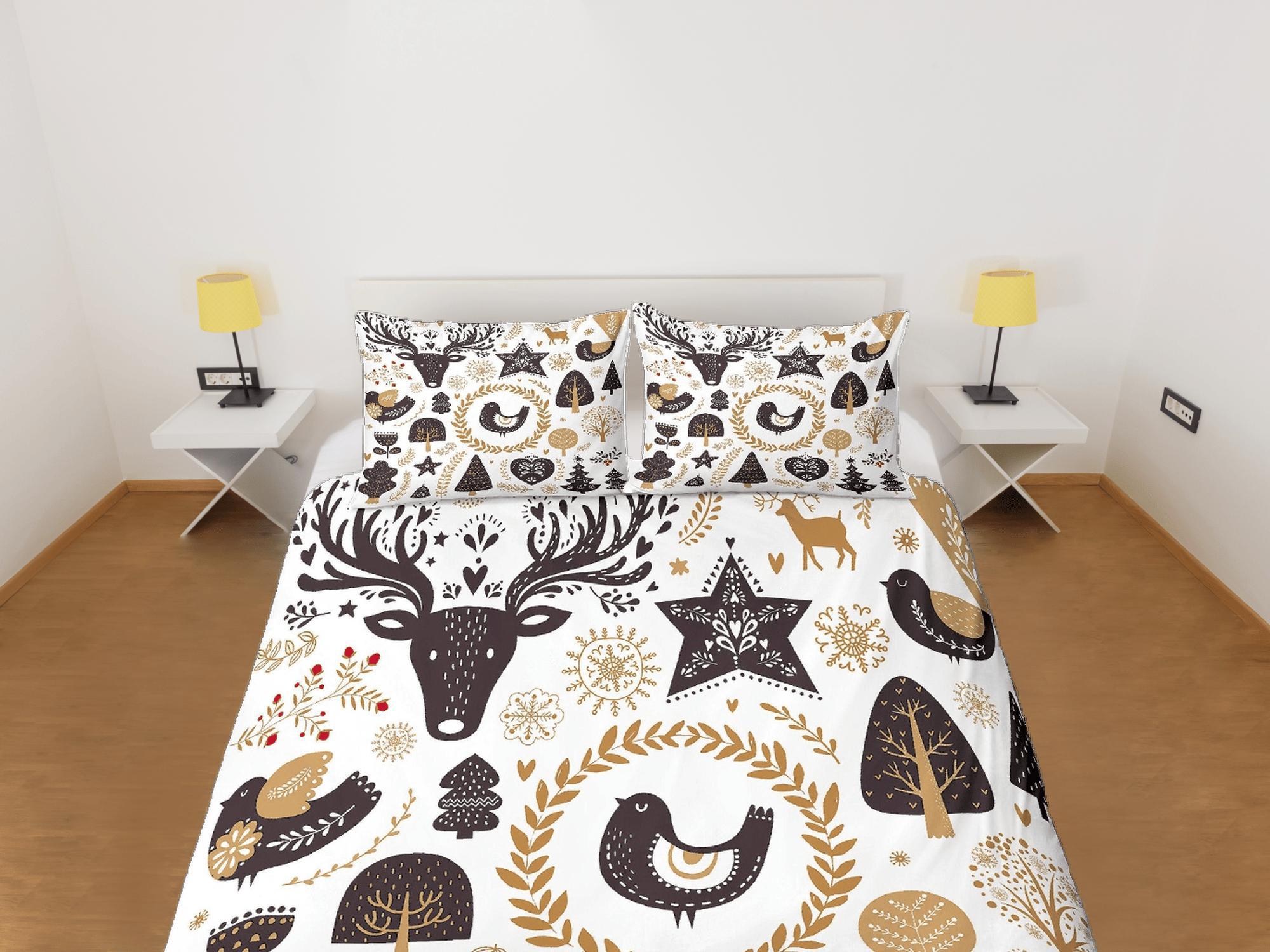 daintyduvet Christmas Duvet Cover Set and Christmas Pillows Reindeer Dorm Bedding Comforter Cover Christmas Gift