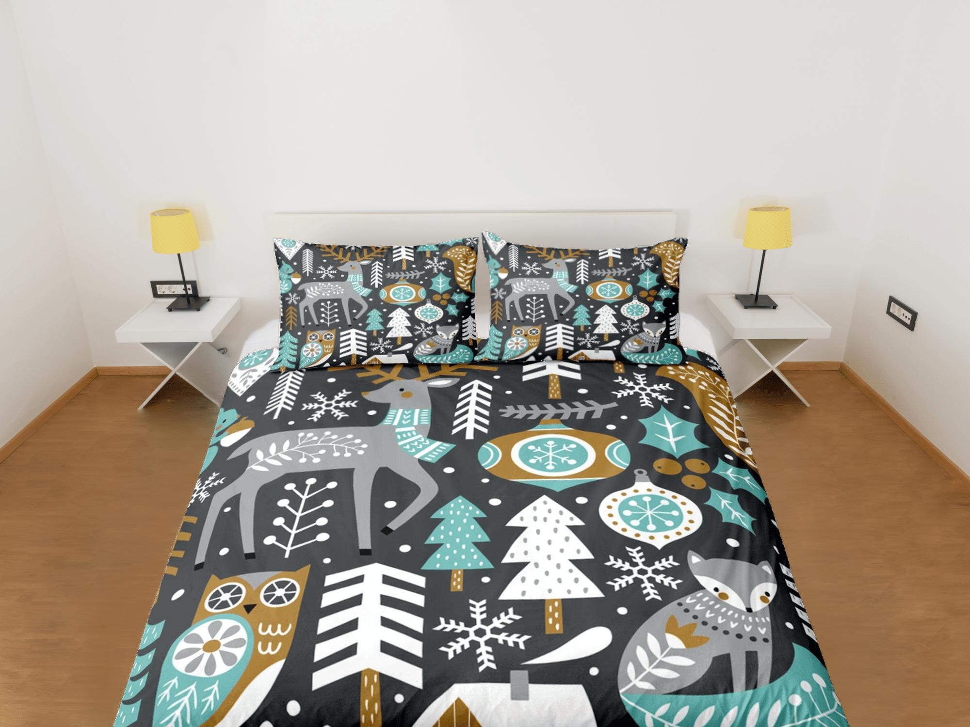 daintyduvet Christmas Duvet Cover Set and Christmas Pillows Reindeer Dorm Bedding Comforter Cover Christmas Gift