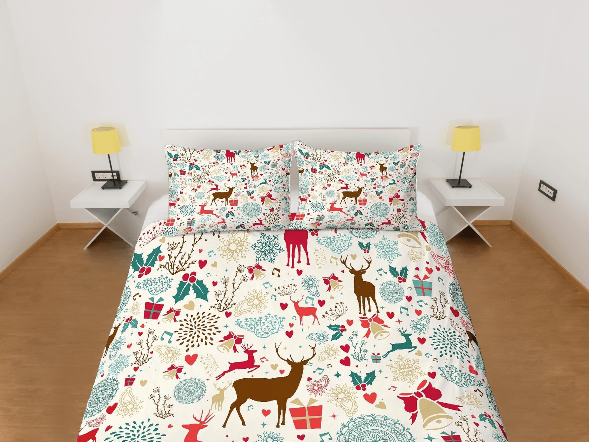 daintyduvet Christmas Duvet Cover Set and Christmas Pillows Reindeer Dorm Bedding Comforter Cover Christmas Gift
