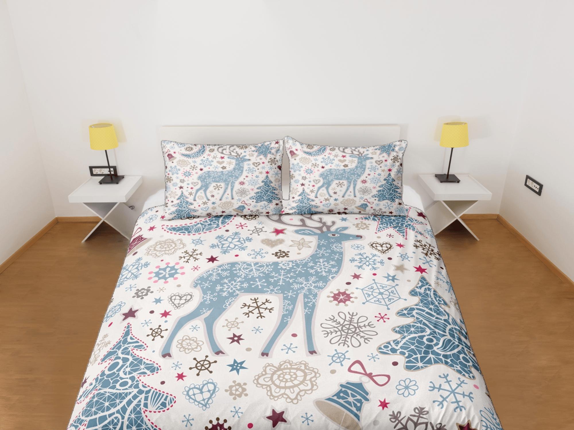 daintyduvet Christmas Duvet Cover Set and Christmas Pillows Reindeer Dorm Bedding Comforter Cover Christmas Gift