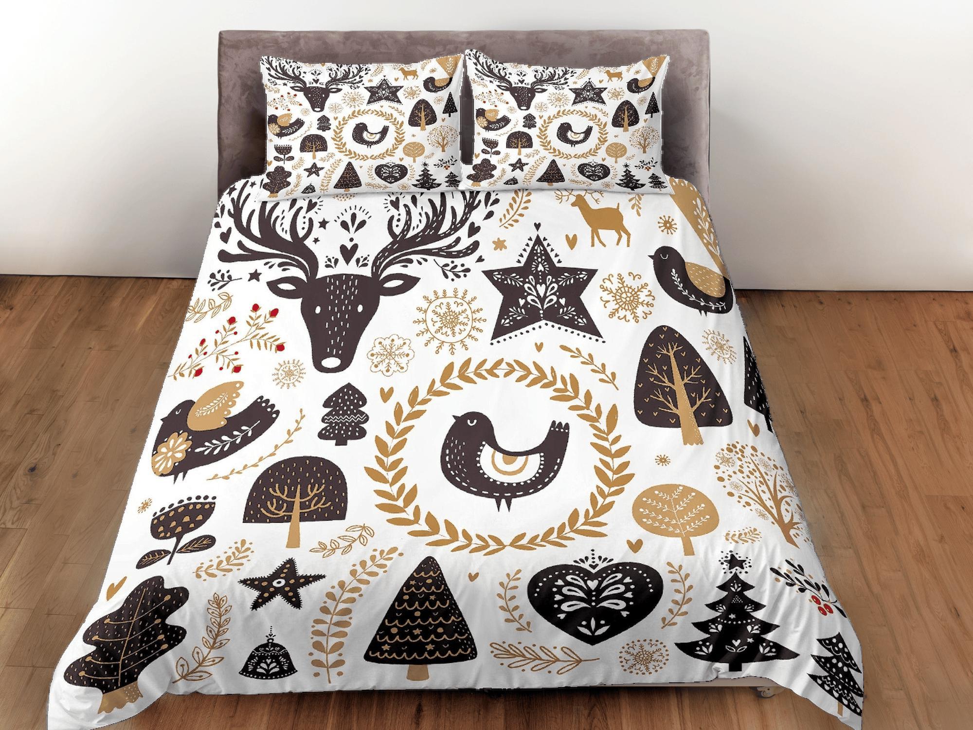 daintyduvet Christmas Duvet Cover Set and Christmas Pillows Reindeer Dorm Bedding Comforter Cover Christmas Gift