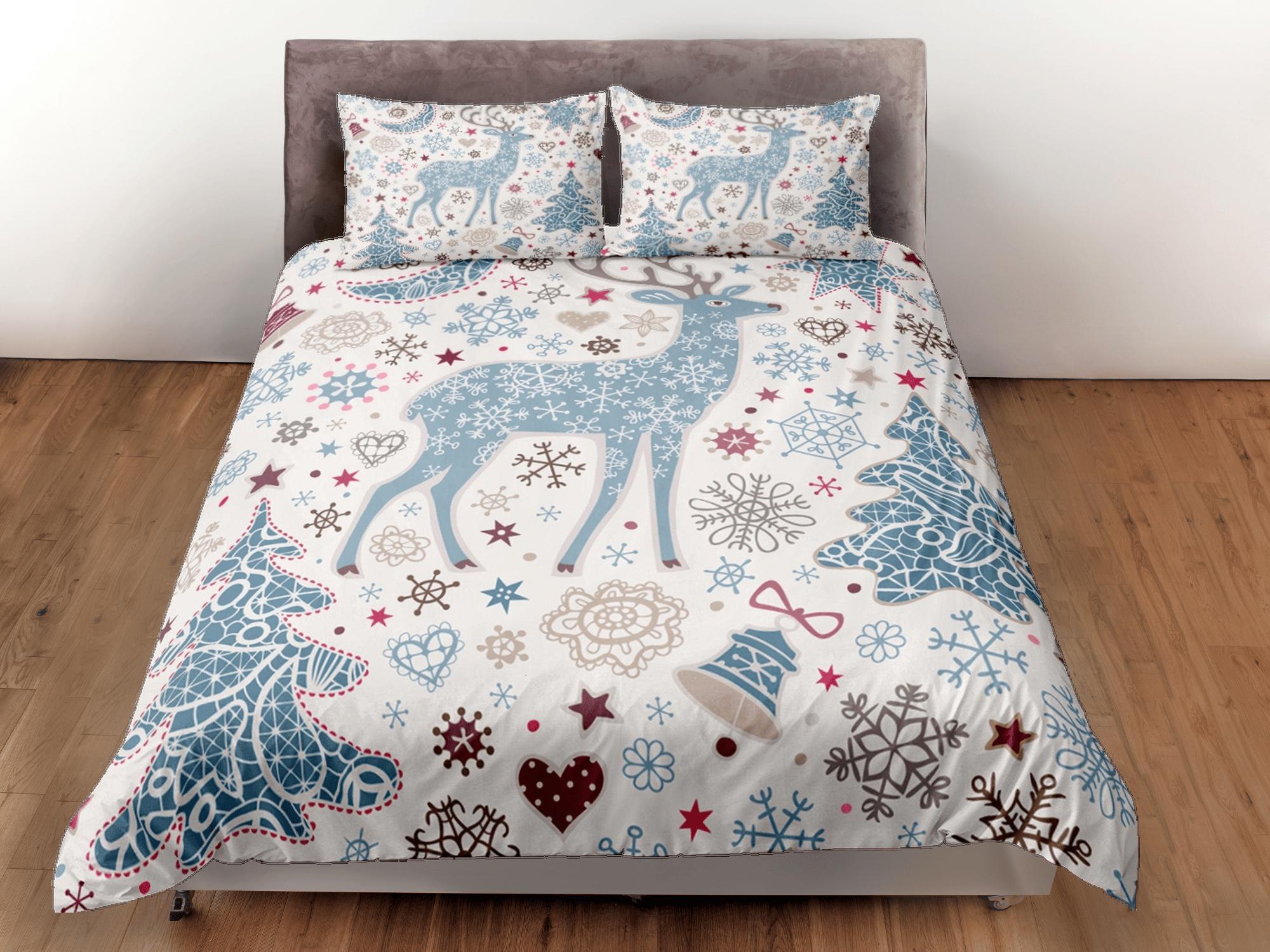 daintyduvet Christmas Duvet Cover Set and Christmas Pillows Reindeer Dorm Bedding Comforter Cover Christmas Gift