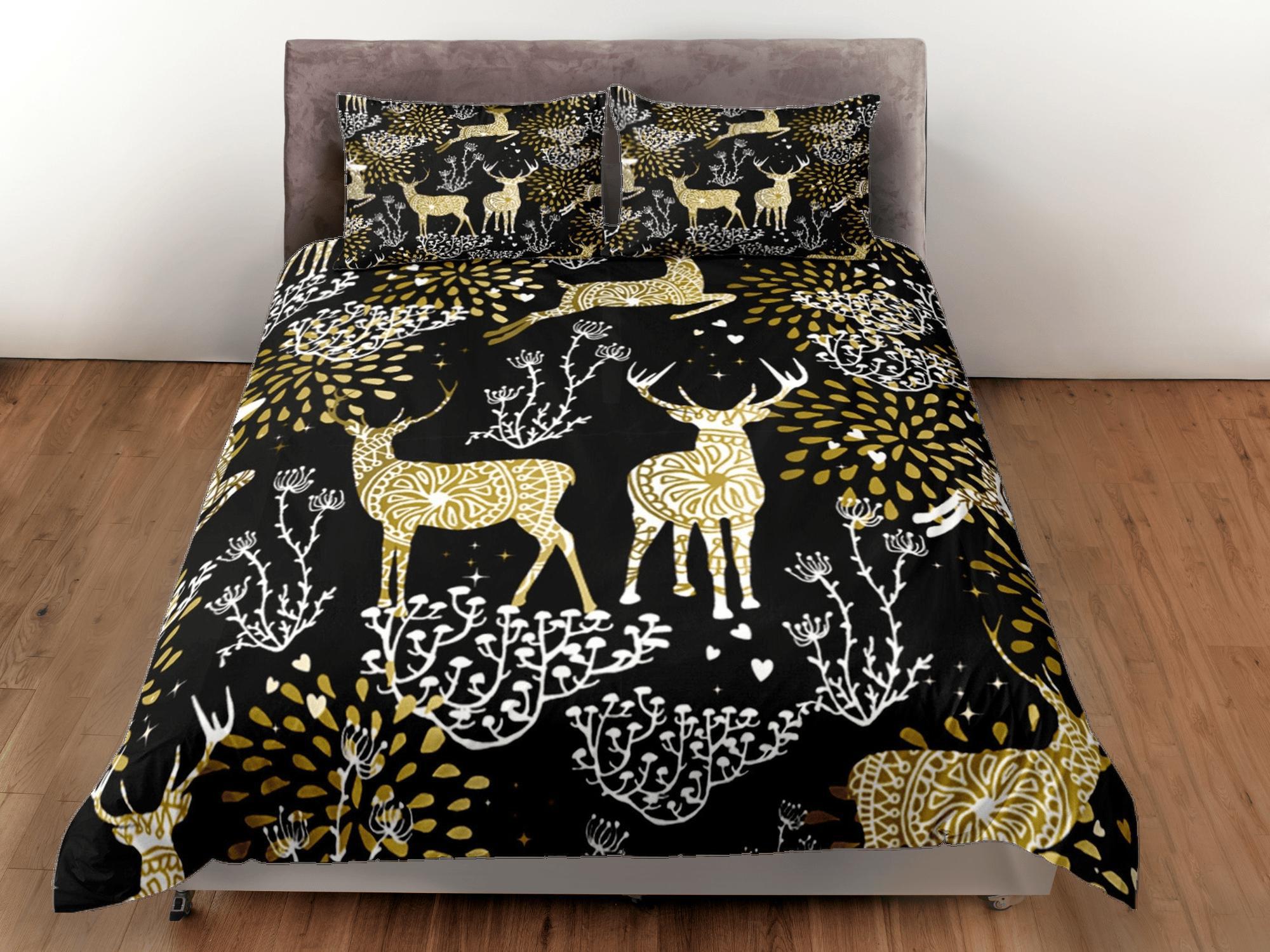 daintyduvet Christmas Duvet Cover Set and Christmas Pillows Reindeer Dorm Bedding Comforter Cover Christmas Gift