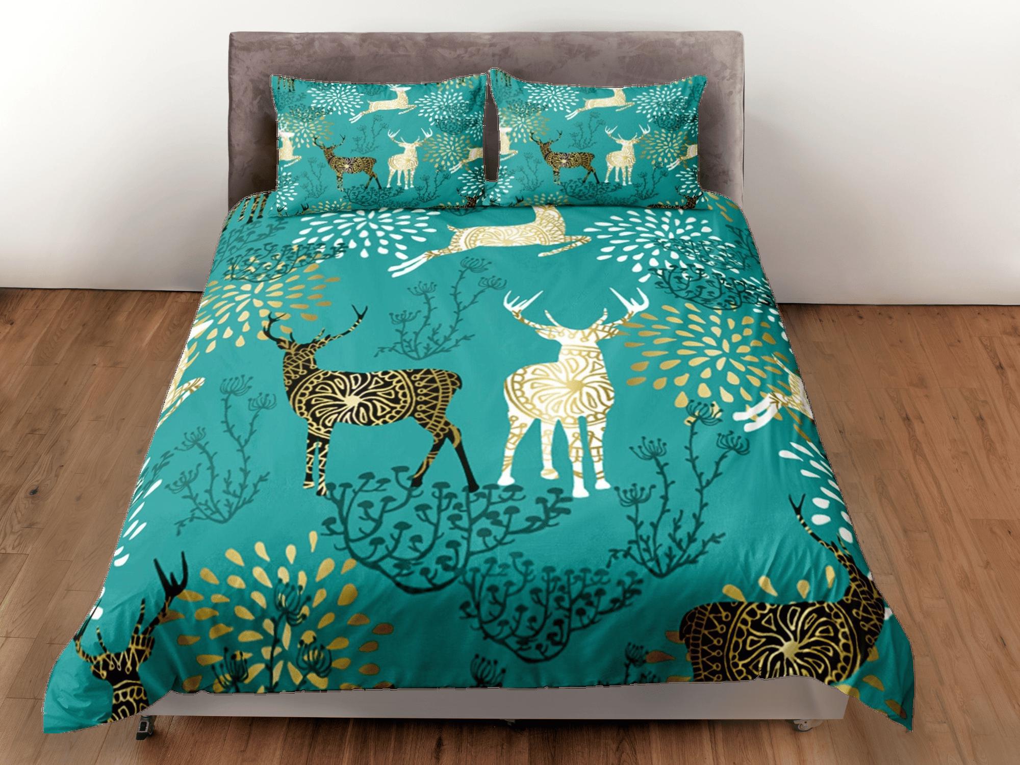 daintyduvet Christmas Duvet Cover Set and Christmas Pillows Reindeer Dorm Bedding Comforter Cover Christmas Gift