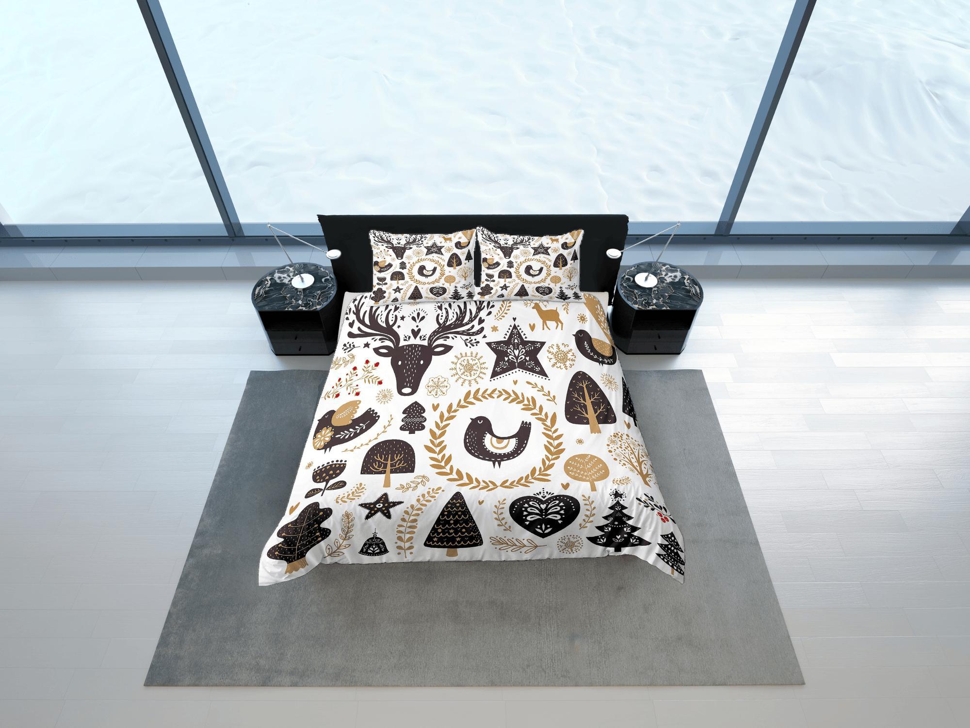 daintyduvet Christmas Duvet Cover Set and Christmas Pillows Reindeer Dorm Bedding Comforter Cover Christmas Gift