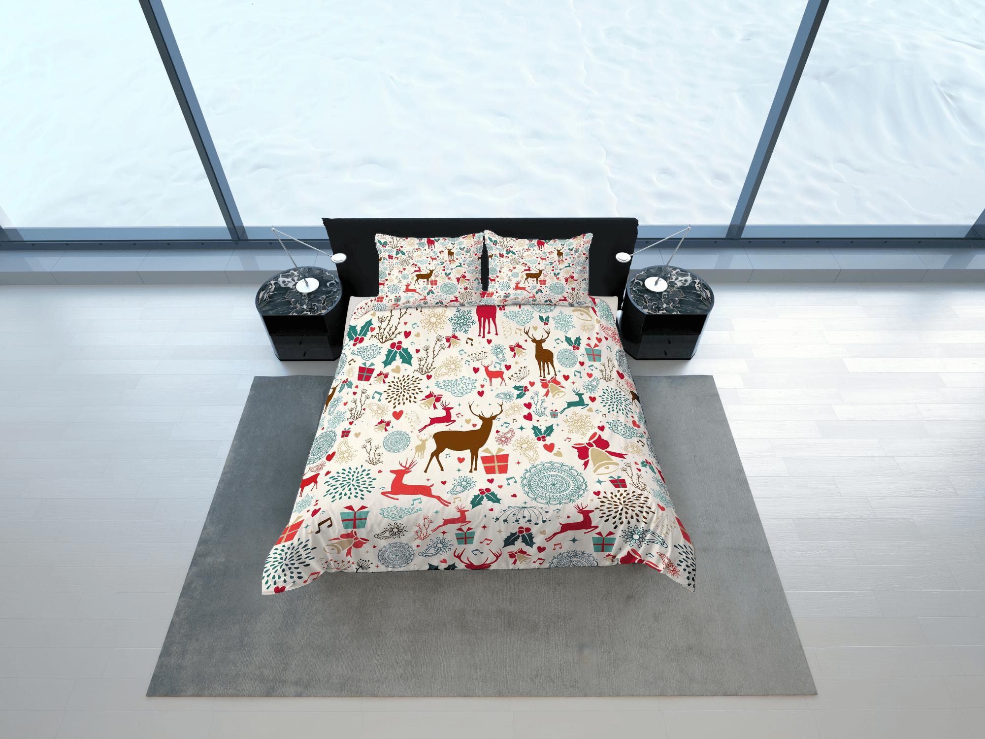 daintyduvet Christmas Duvet Cover Set and Christmas Pillows Reindeer Dorm Bedding Comforter Cover Christmas Gift