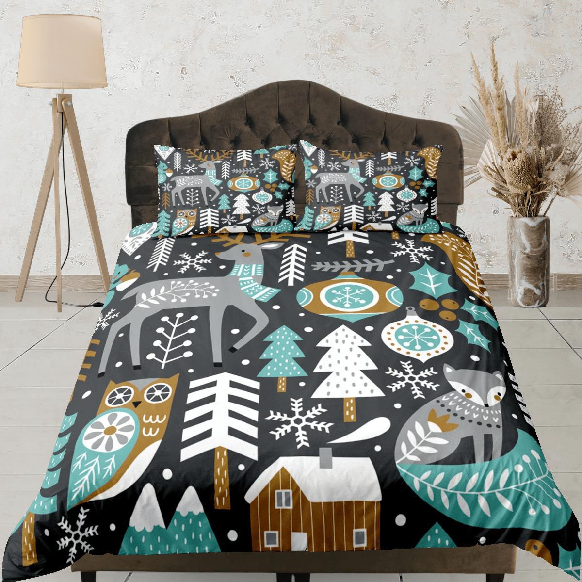 daintyduvet Christmas Duvet Cover Set Pillows Christmas Tree Reindeer Dorm Bedding Comforter Cover Christmas Gift