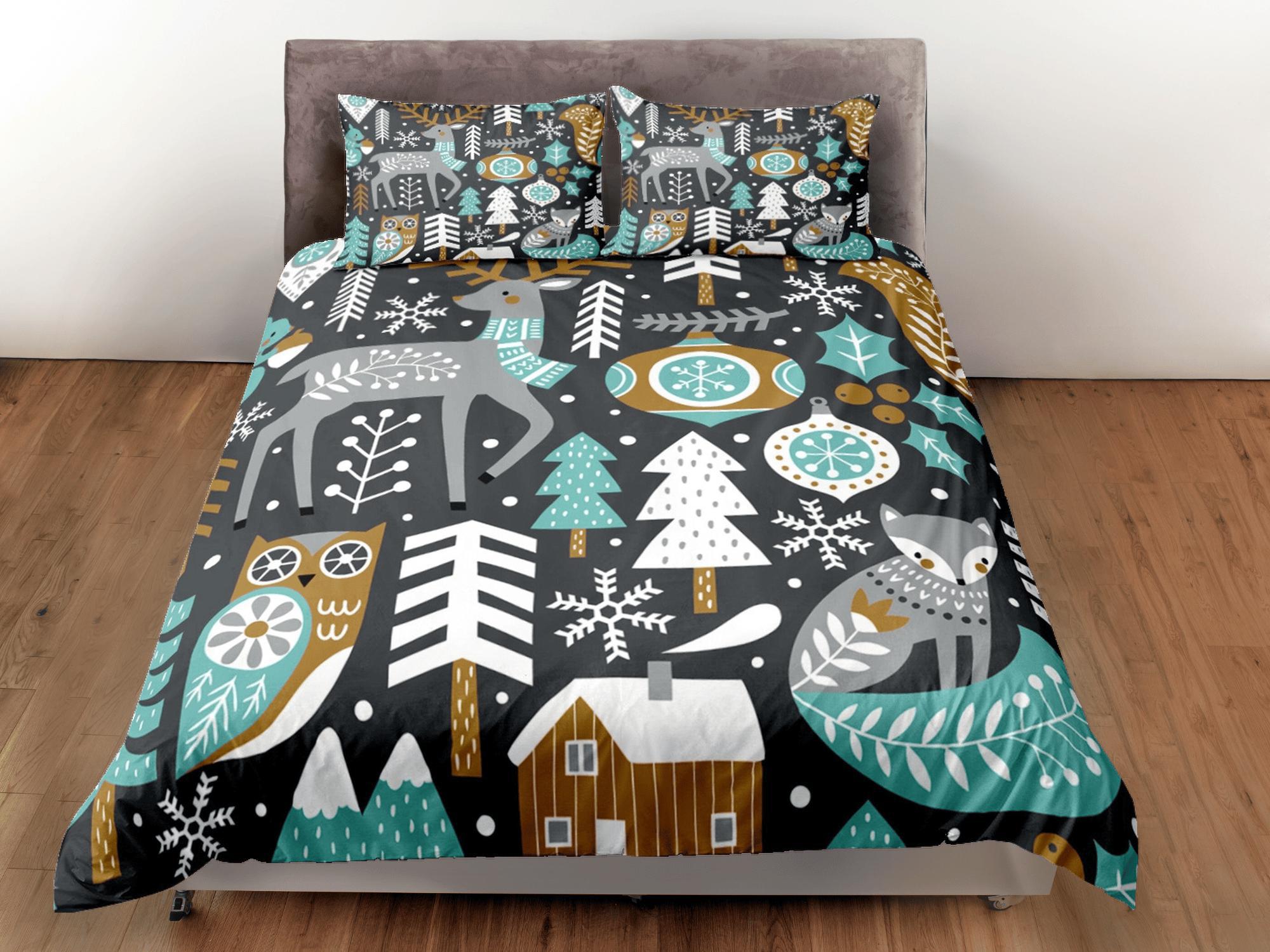 daintyduvet Christmas Duvet Cover Set Pillows Christmas Tree Reindeer Dorm Bedding Comforter Cover Christmas Gift