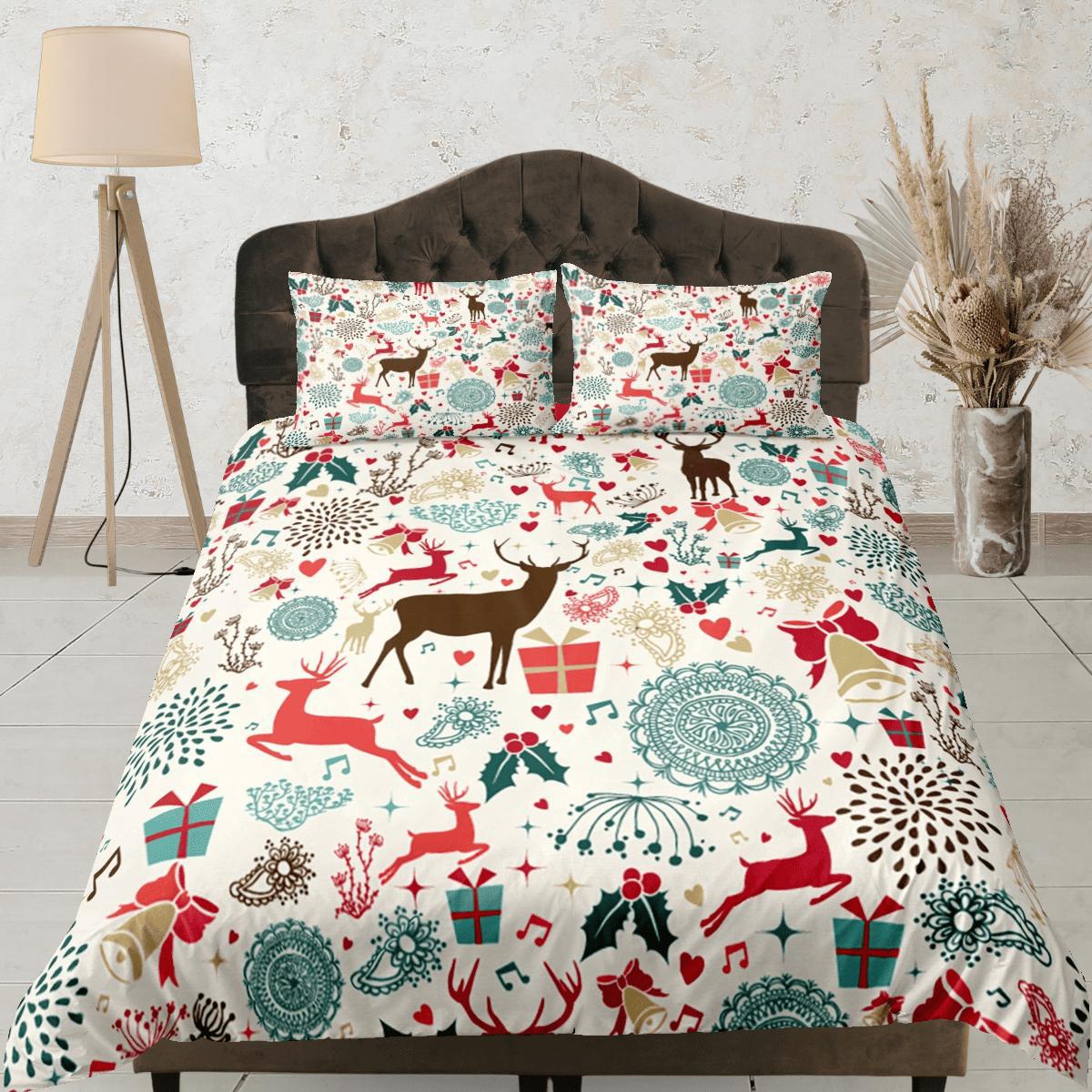 daintyduvet Christmas Duvet Cover Set with Pillows Christmas Reindeer Dorm Bedding Comforter Cover Christmas Gift