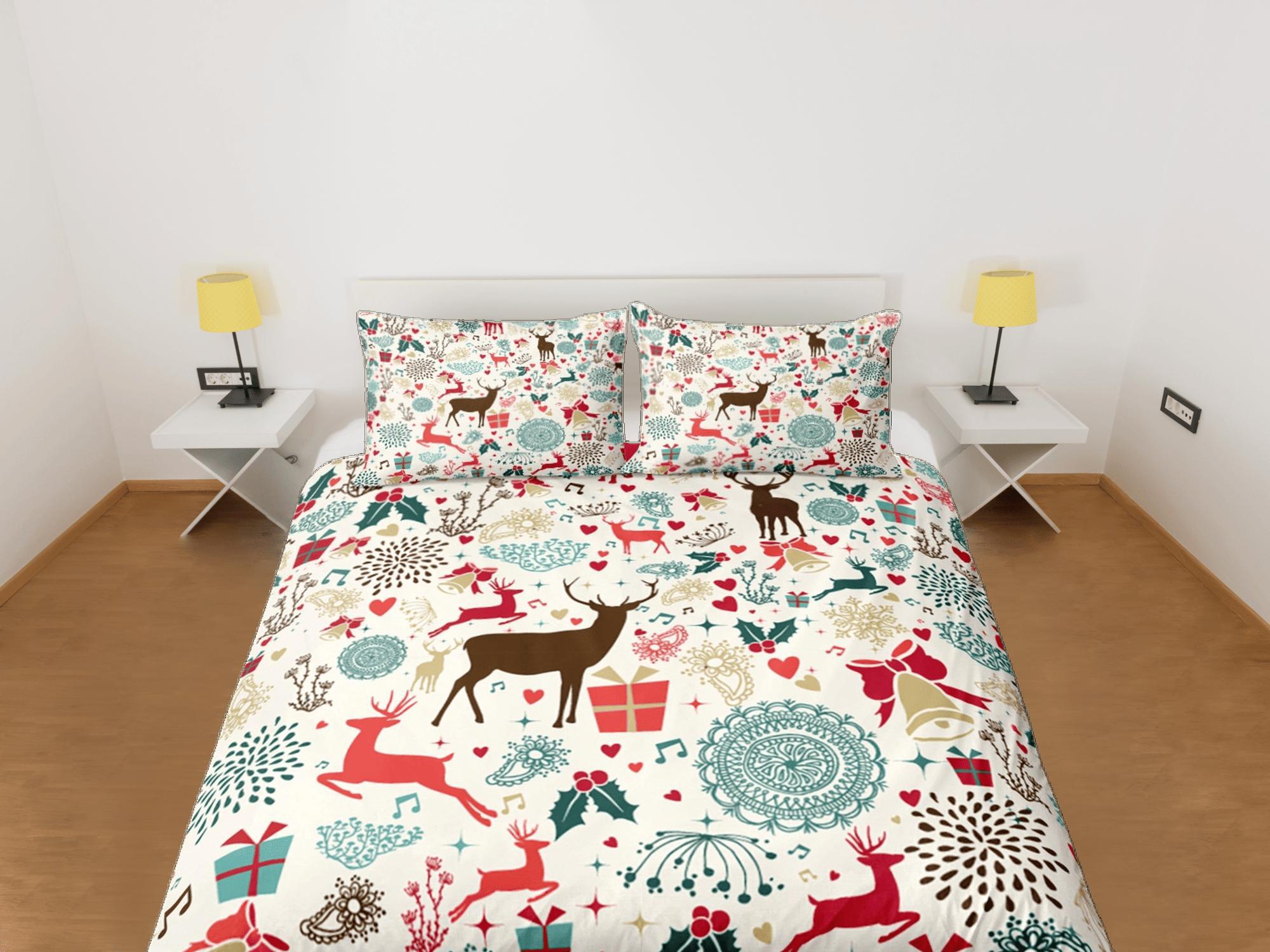 daintyduvet Christmas Duvet Cover Set with Pillows Christmas Reindeer Dorm Bedding Comforter Cover Christmas Gift